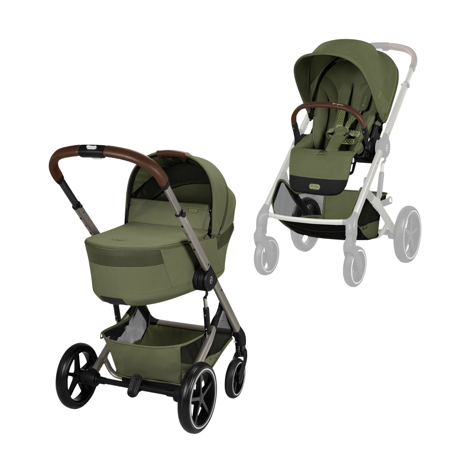 Cybex baby prams Cybex Balios S Lux Pushchair with Foldable Carrycot - Moss Green 526001697