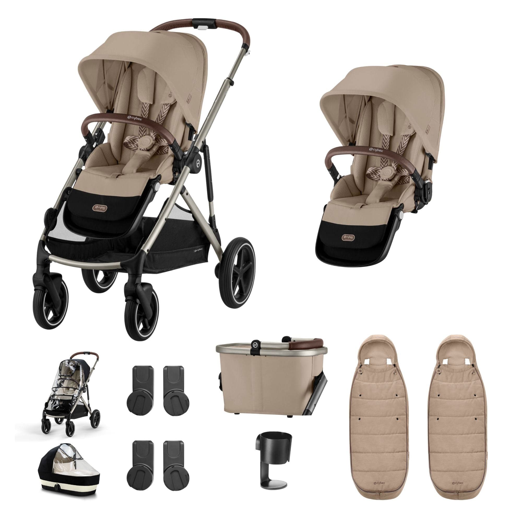 Cybex baby prams Cybex Gazelle S Twin Essential Pushchair Bundle - Almond Beige