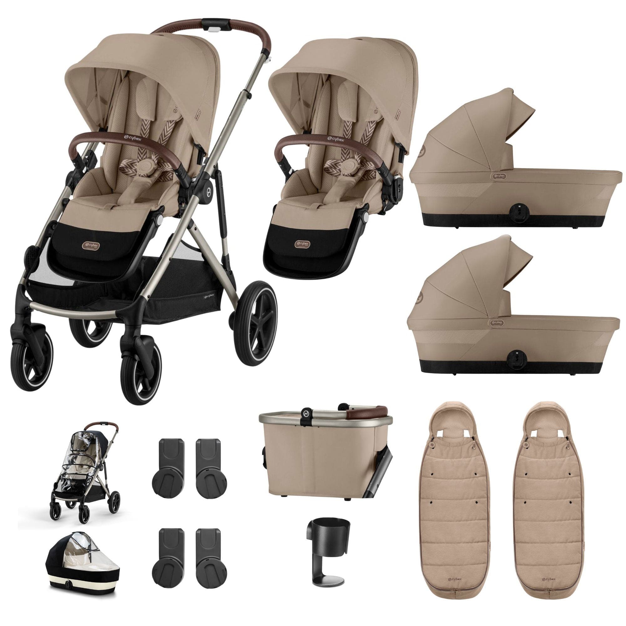 Cybex baby prams Cybex Gazelle S Twin Essential Pushchair Bundle - Almond Beige