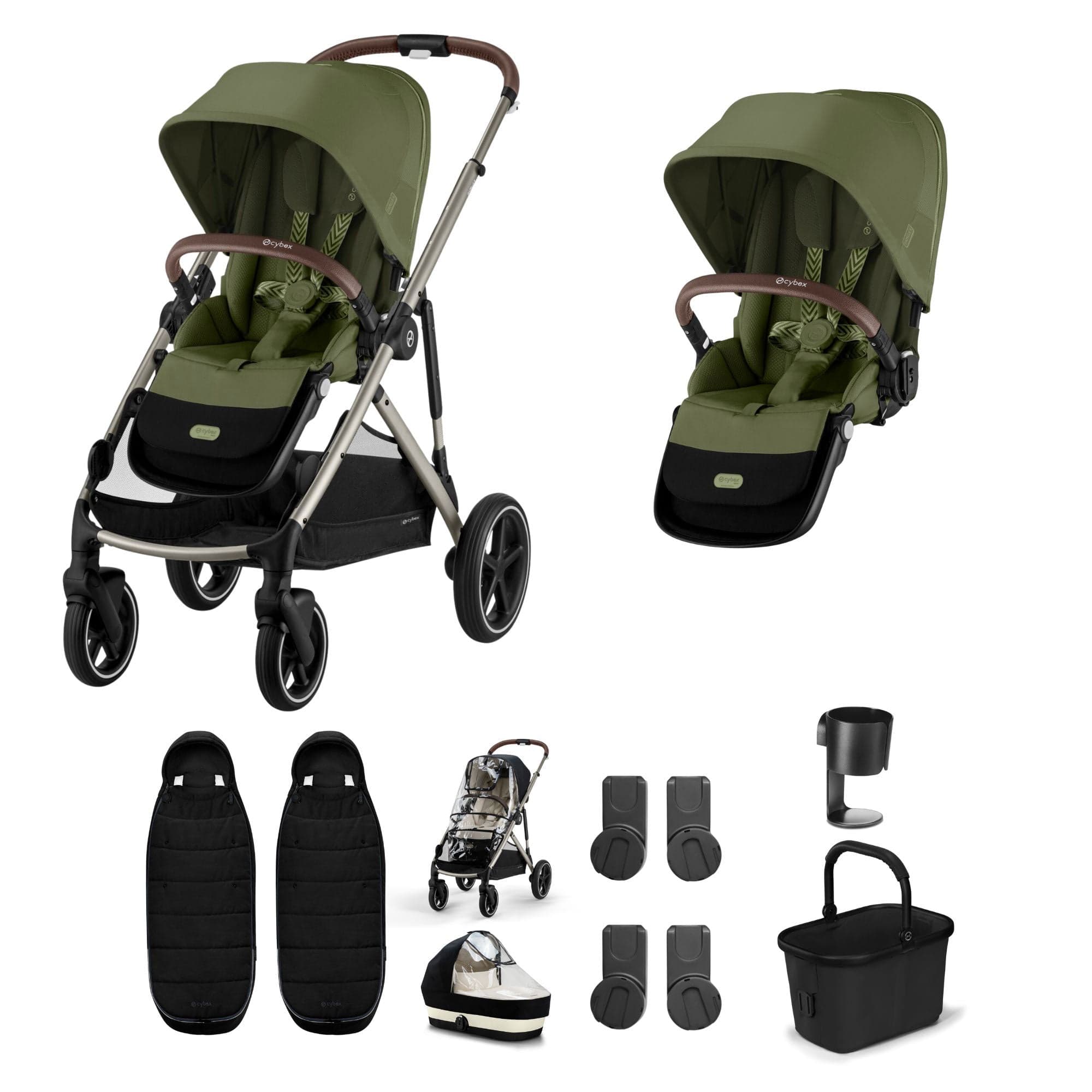 Cybex double buggies Cybex Gazelle S Twin Essential Pushchair Bundle - Moss Green 20367-TWN-ESS-MSS-1