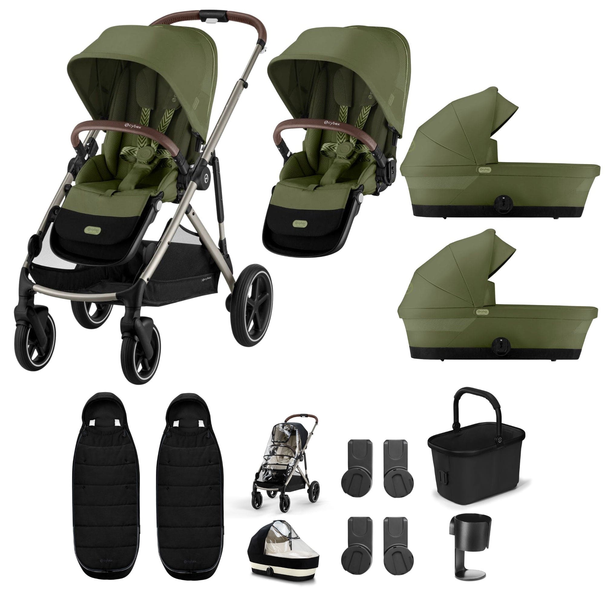 Cybex double buggies Cybex Gazelle S Twin Essential Pushchair Bundle - Moss Green 20369-TWN-ESS-MSS-2