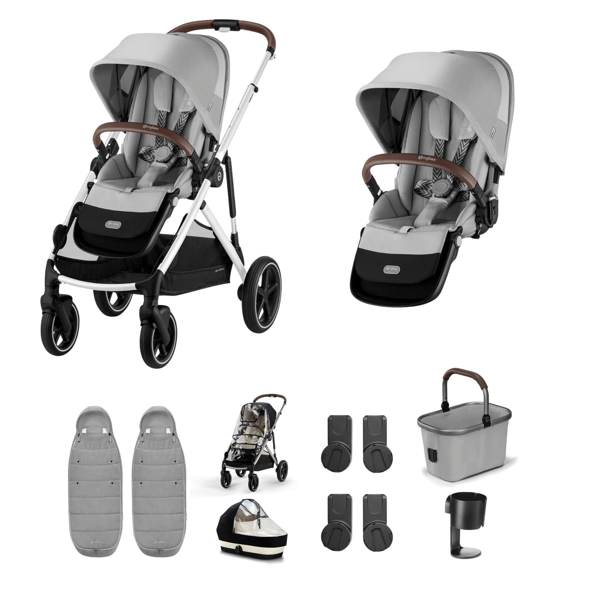 Cybex double buggies Cybex Gazelle S Twin Essential Pushchair Bundle - Stone Grey 20367-TWN-ESS-STO-1