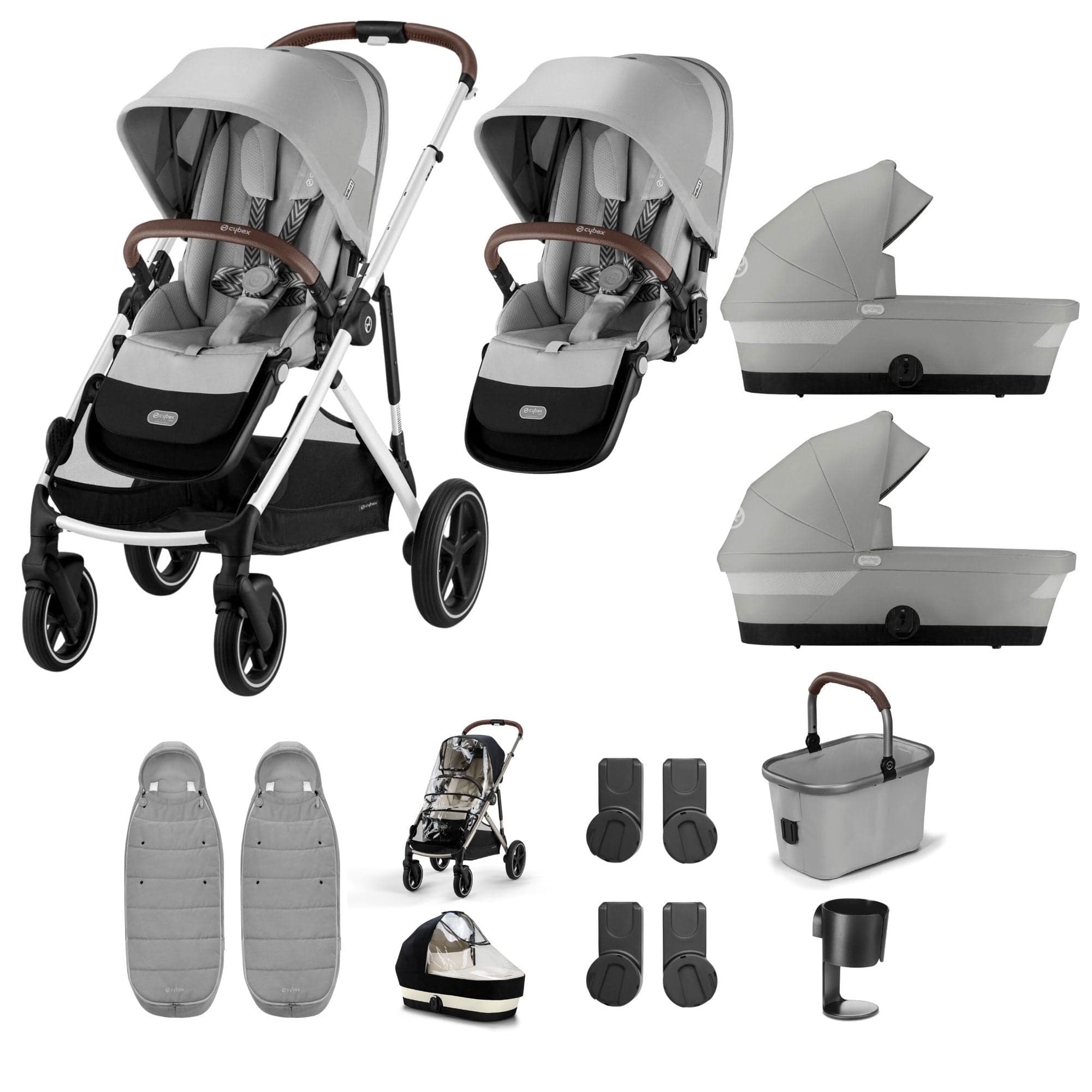 Cybex double buggies Cybex Gazelle S Twin Essential Pushchair Bundle - Stone Grey 20369-TWN-ESS-STO-2