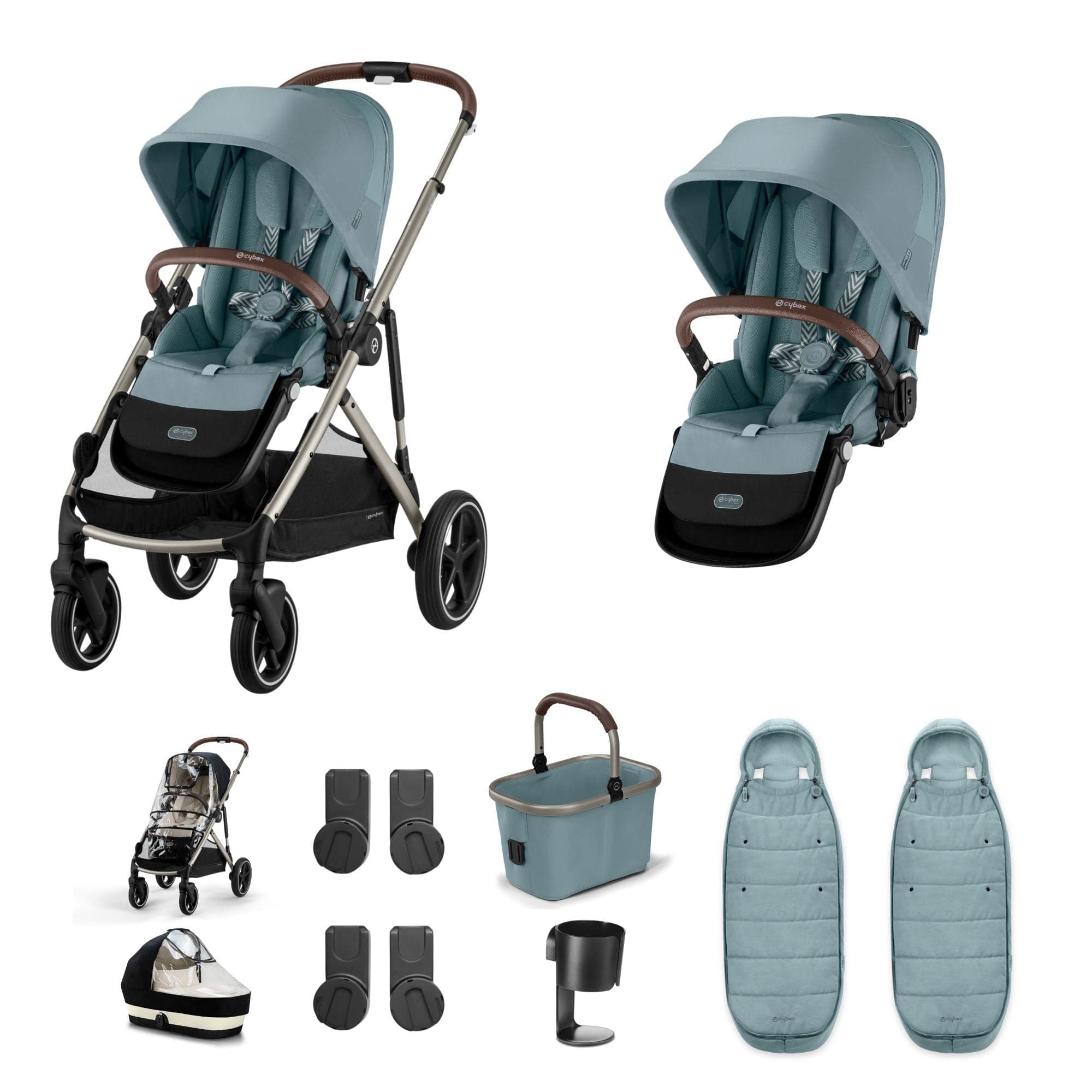Cybex double buggies Cybex Gazelle S Twin Essential Pushchair Bundle - Stormy Blue 20367-TWN-ESS-BLU-1