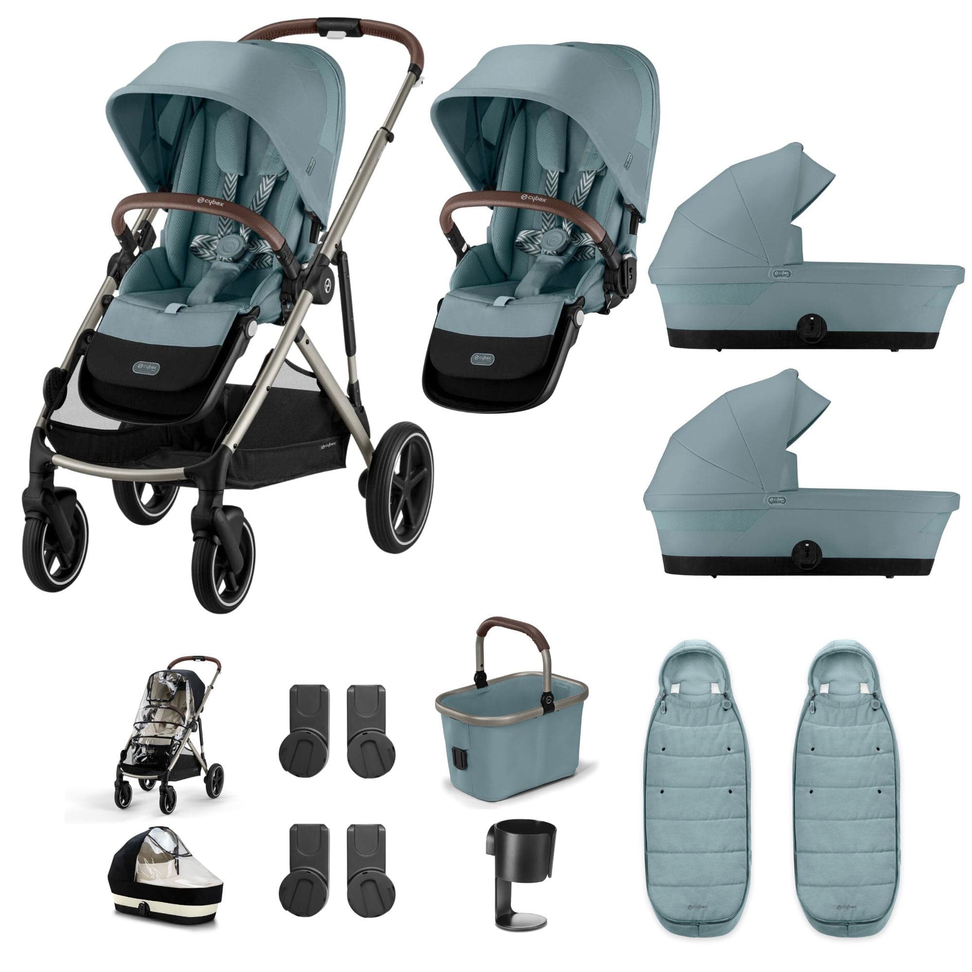 Cybex double buggies Cybex Gazelle S Twin Essential Pushchair Bundle - Stormy Blue 20369-TWN-ESS-BLU-2