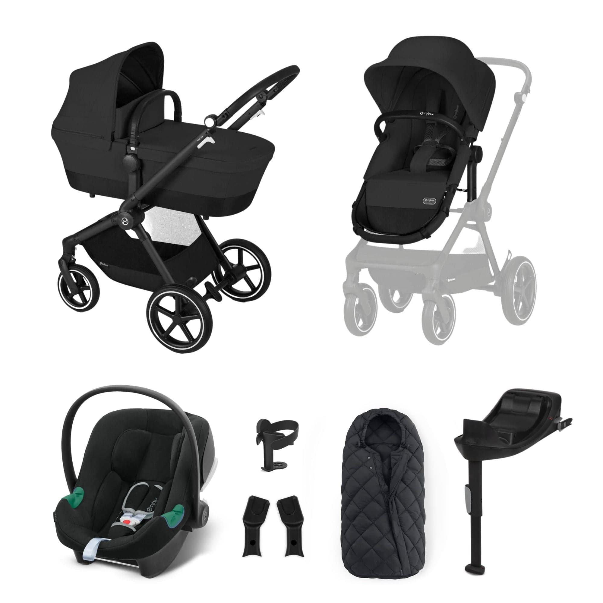 Cybex travel systems Cybex Eos Lux Comfort 9 Piece Bundle - Moon Black 14529-BLK-MOO-BLK