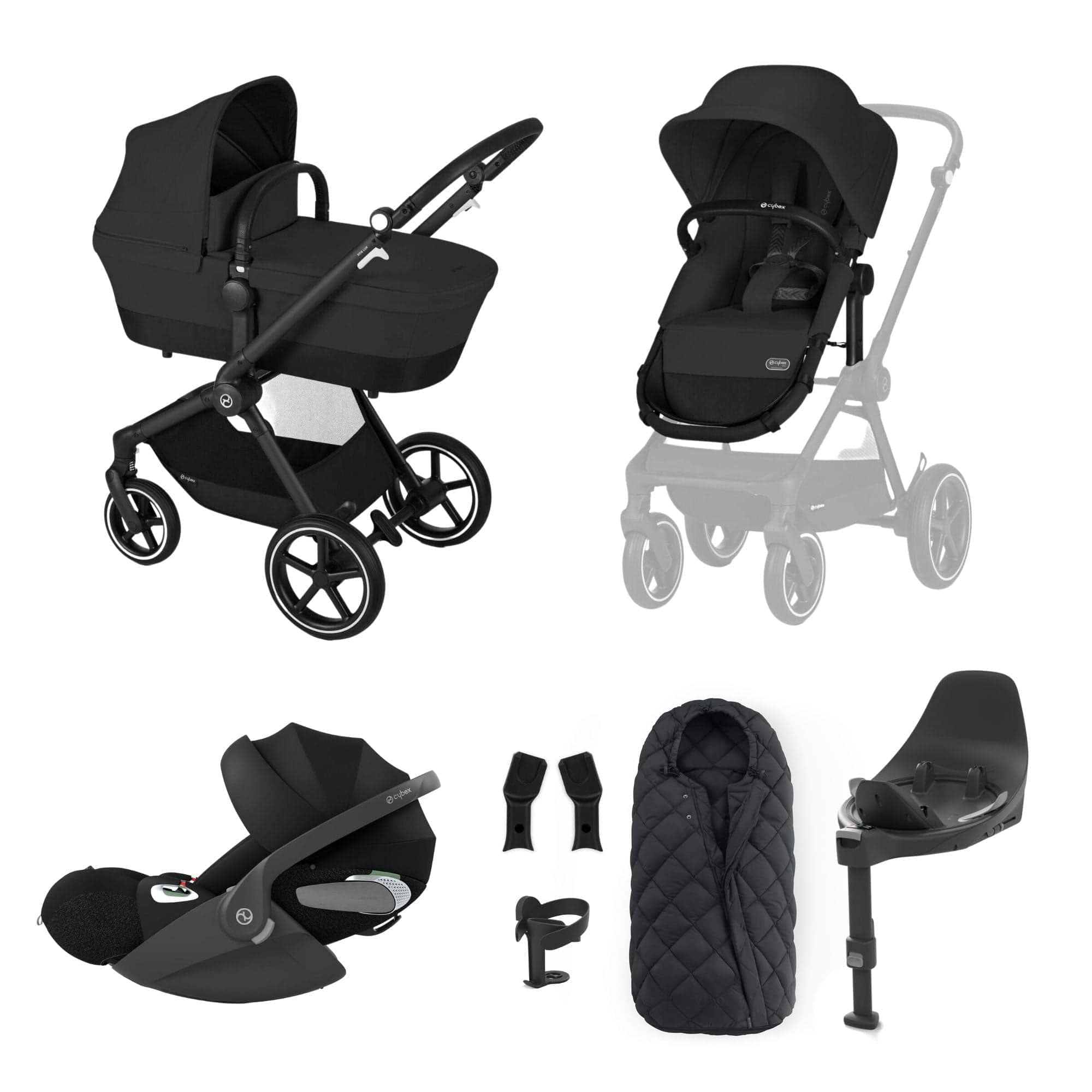 Cybex travel systems Cybex Eos Lux Luxury 9 Piece Bundle - Moon Black 14539-BLK-MOO-BLK