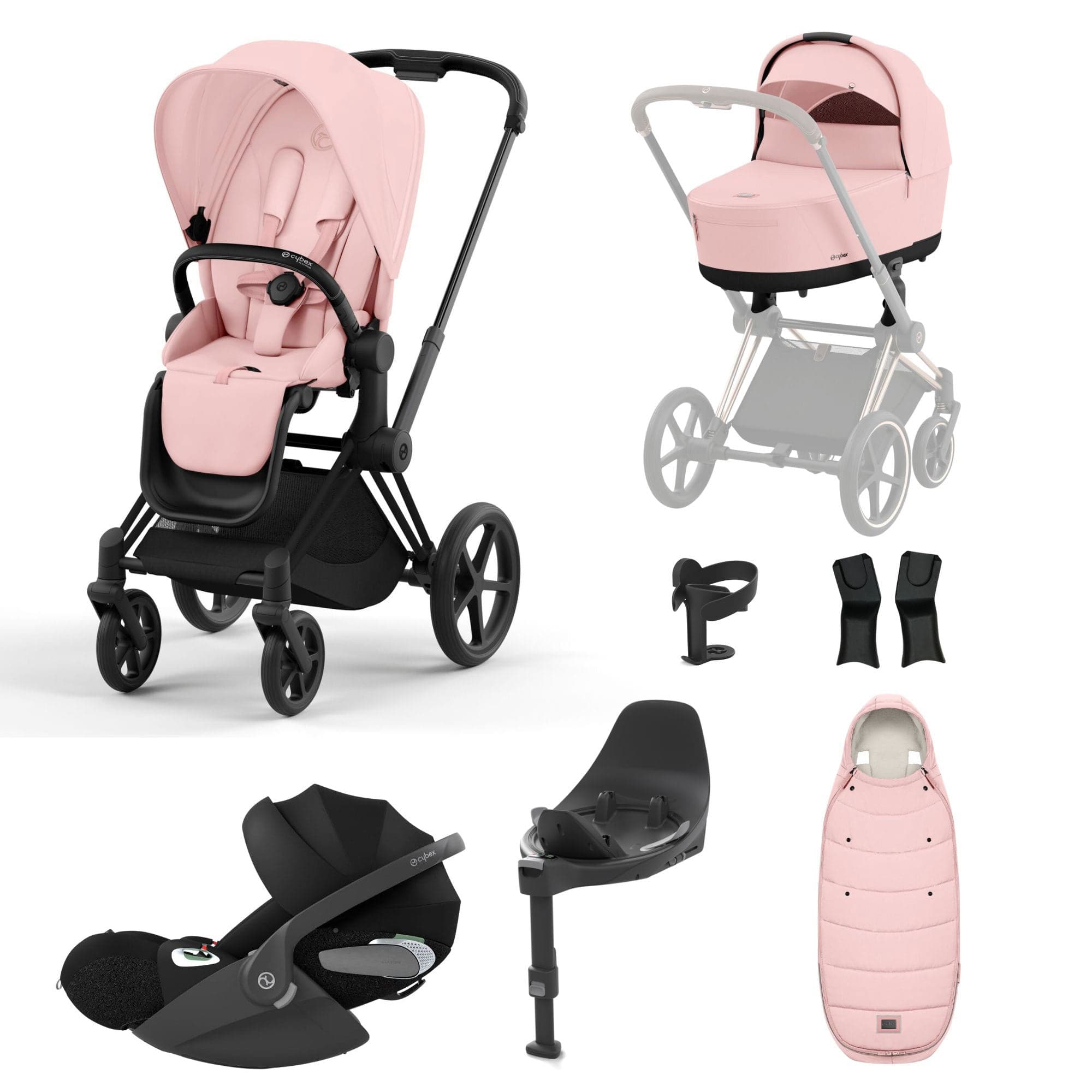 Cybex Travel Systems Cybex Priam Cloud T Travel System - Peach Pink 16708-BLK-PNK