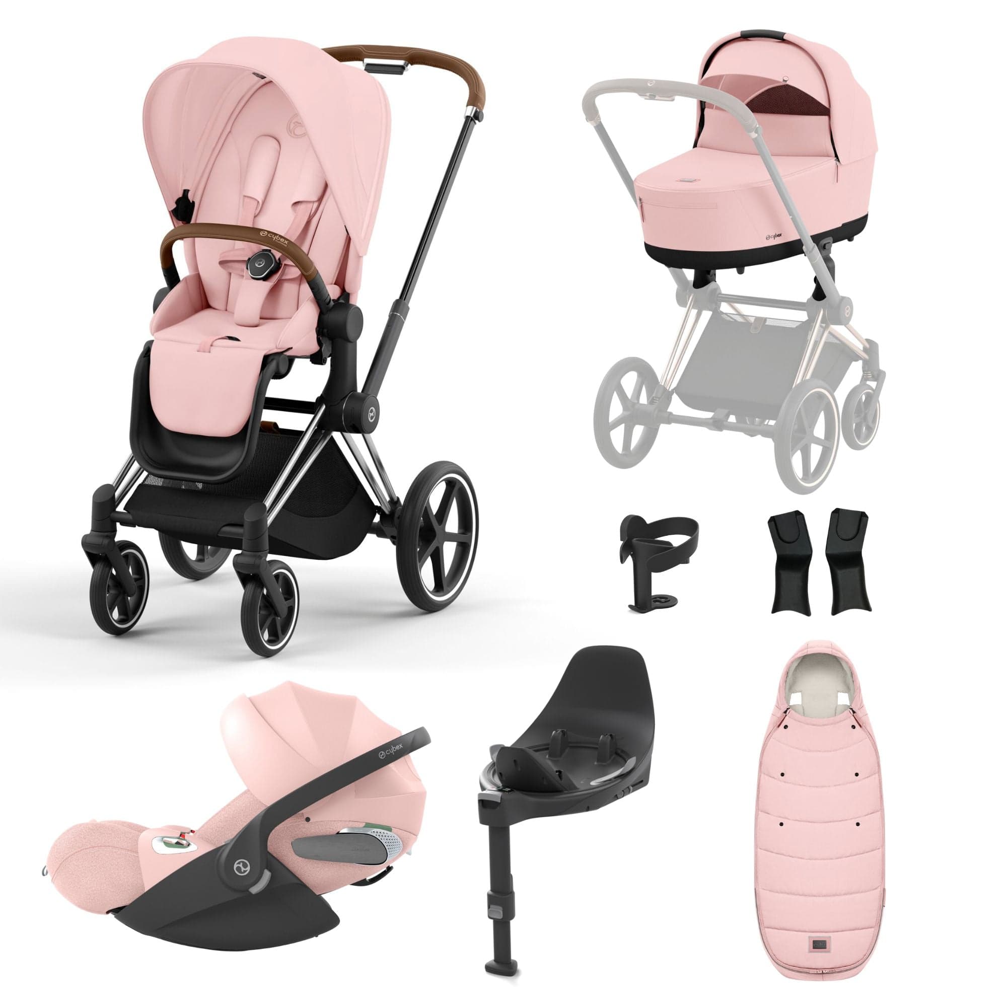 Cybex Travel Systems Cybex Priam Cloud T Travel System - Peach Pink 16708-CH-BRN-PNK-1