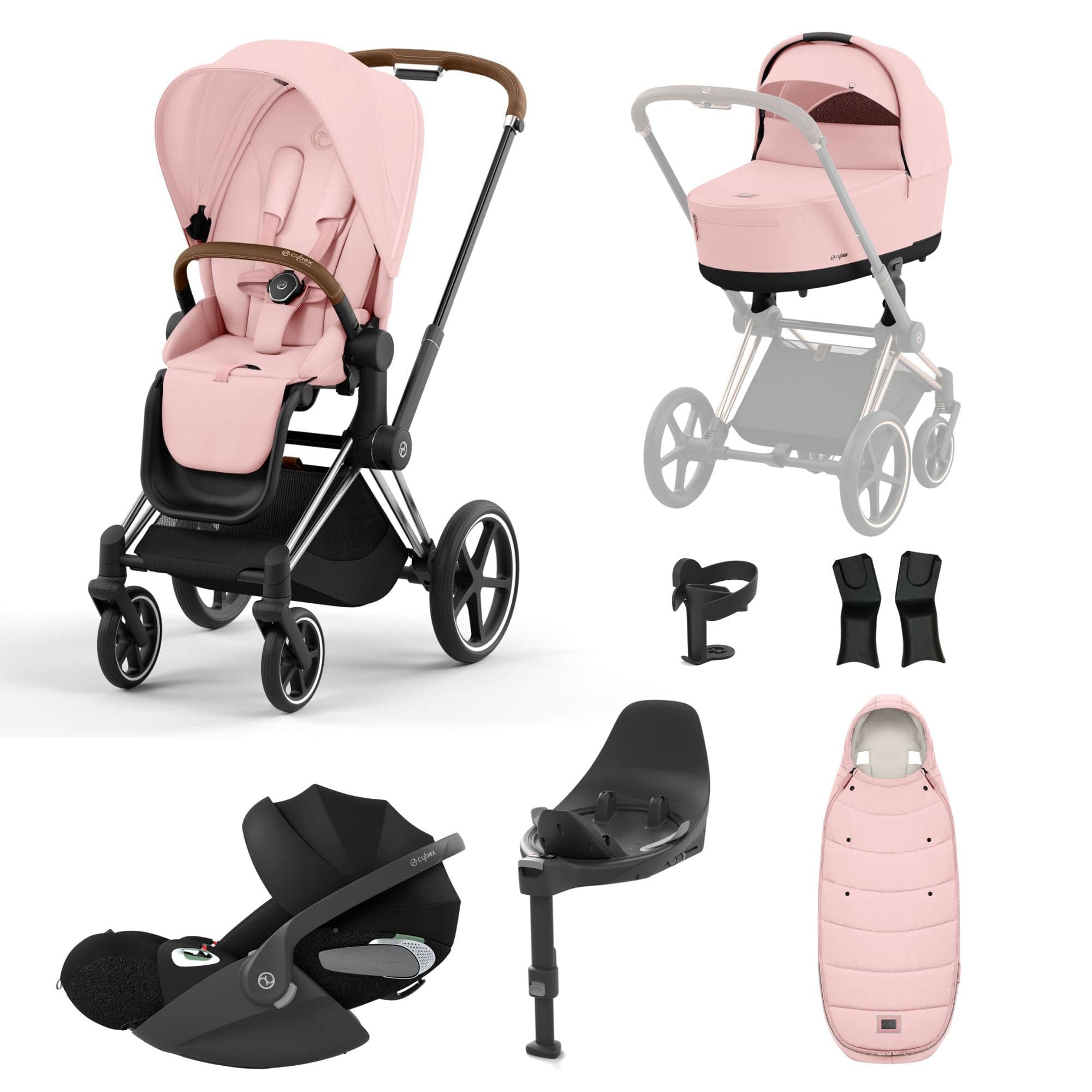 Cybex Travel Systems Cybex Priam Cloud T Travel System - Peach Pink 16708-CH-BRN-PNK