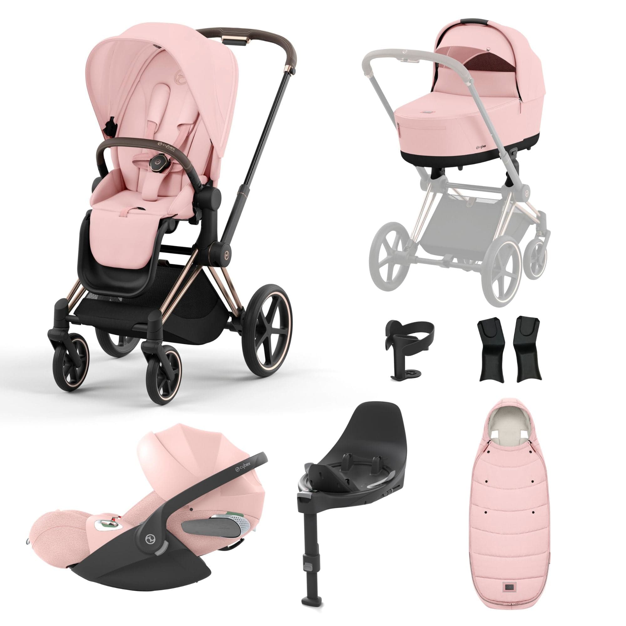 Cybex Travel Systems Cybex Priam Cloud T Travel System - Peach Pink 16708-ROS-GOL-PNK-1