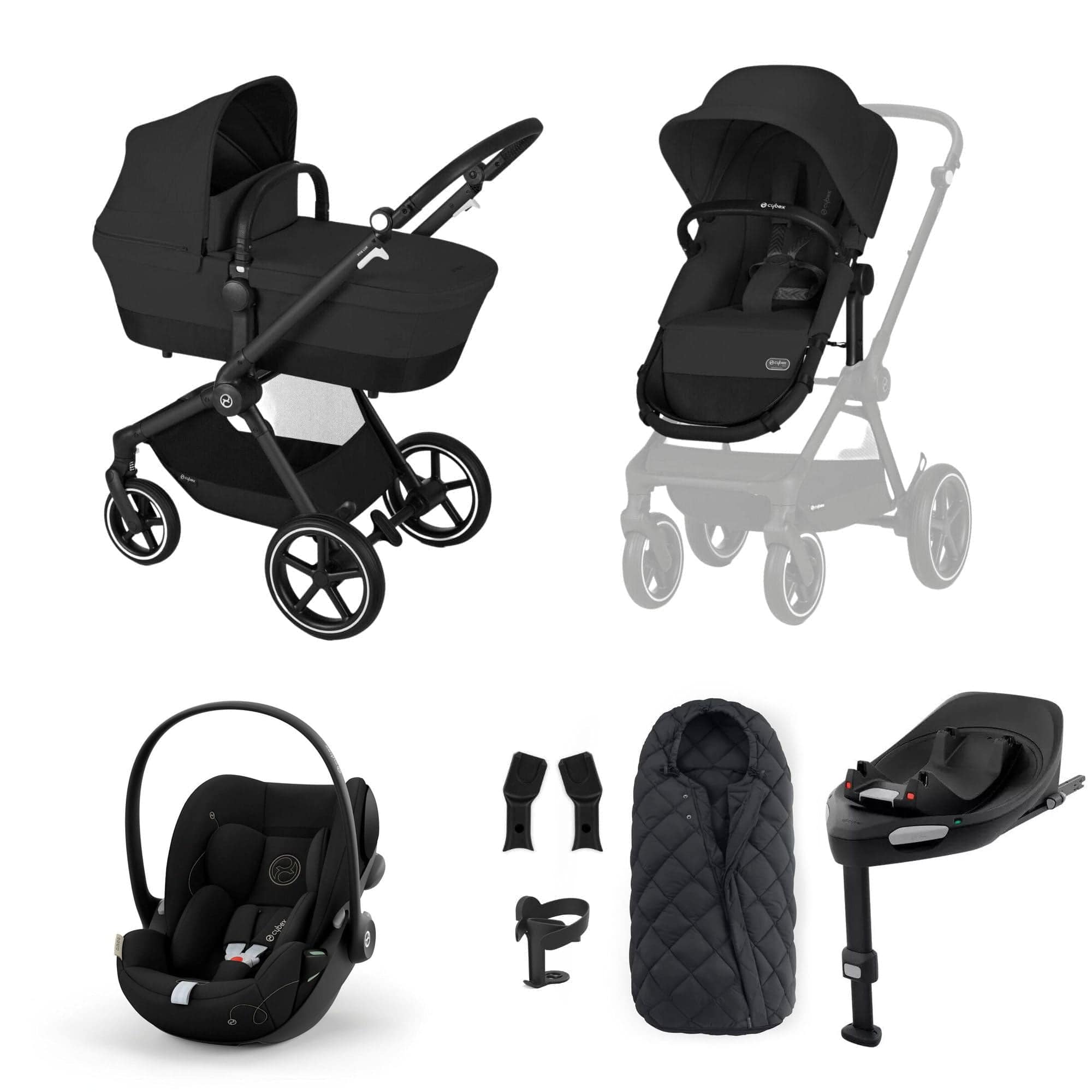 Cybex travel systems Cybex Eos Lux Luxury 9 Piece Bundle - Moon Black 17116-BLK-MOO-BLK