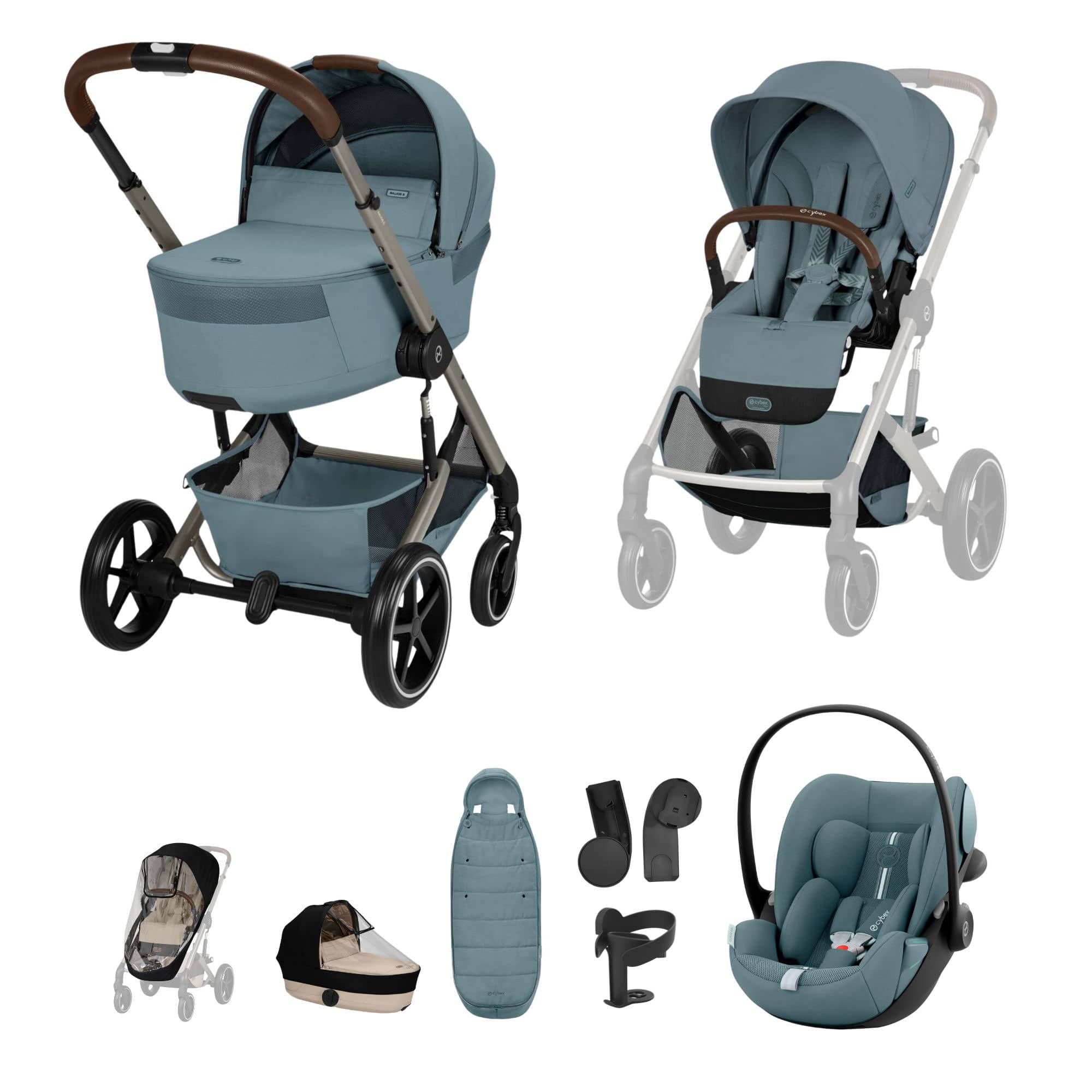 Cybex travel systems Cybex Balios S Lux Foldable Carrycot Travel System - Stormy Blue 23033-BAL-TVS-PLUS-STO-1