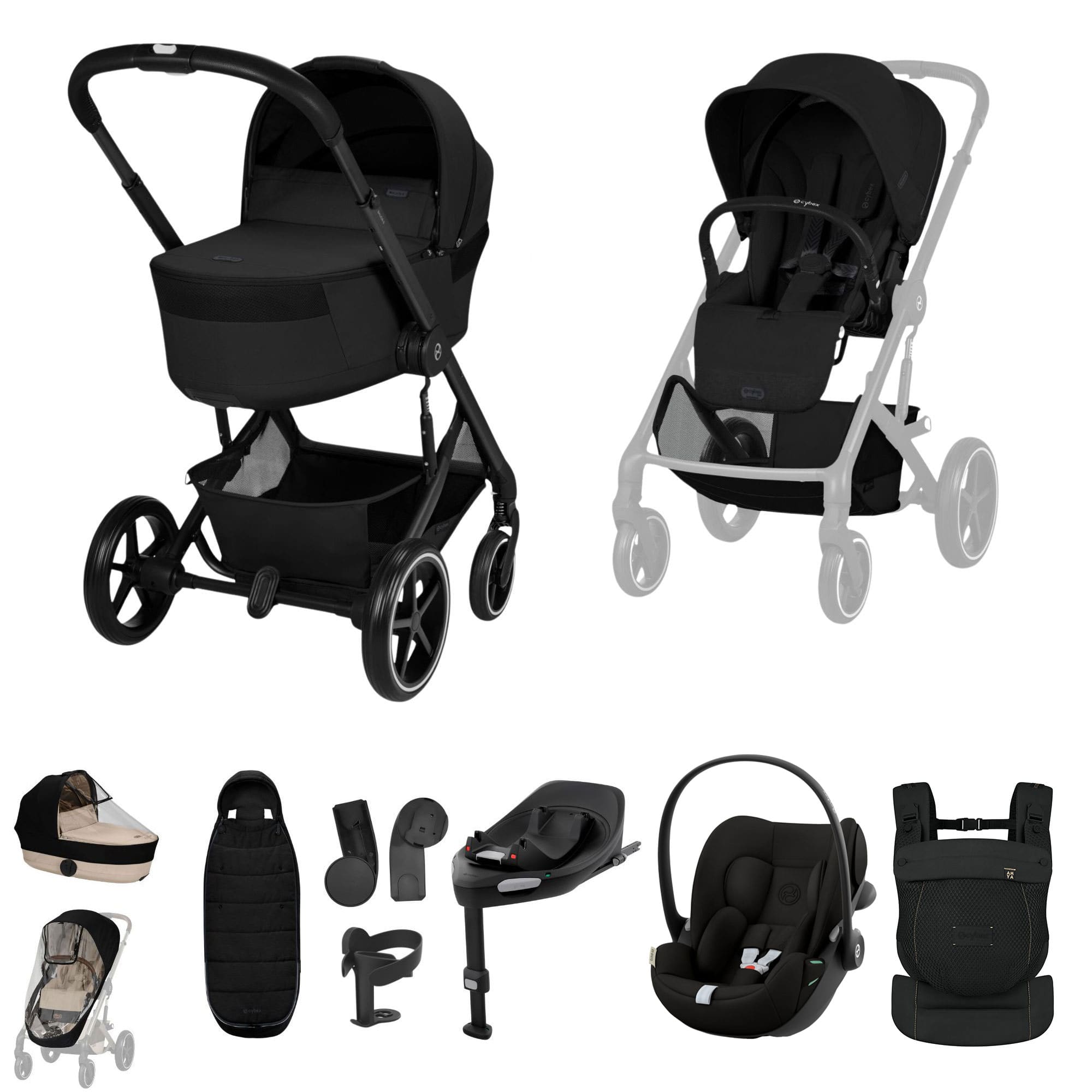 Cybex travel systems Cybex Balios S Lux Foldable Carrycot Ultimate Travel System - Moon Black 23053-BAL-ULT-BLK-2