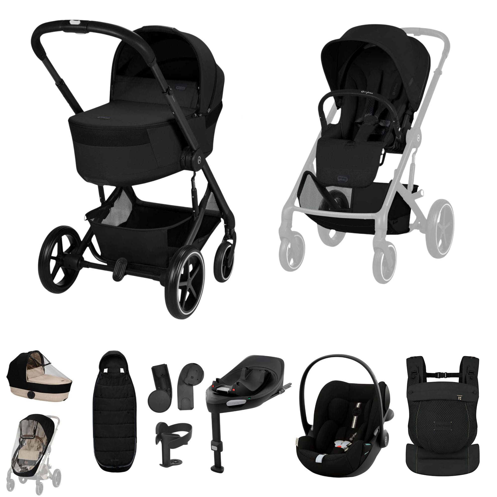 Cybex travel systems Cybex Balios S Lux Foldable Carrycot Ultimate Travel System - Moon Black 23053-BAL-ULT-PLUS-BLK-2