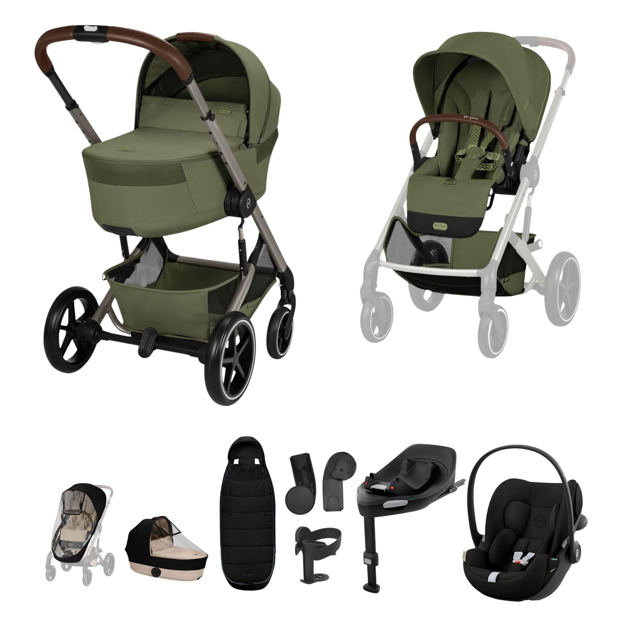 Cybex travel systems Cybex Balios S Lux Foldable Carrycot Ultimate Travel System - Moss Green 23053-BAL-ULT-MOS-1