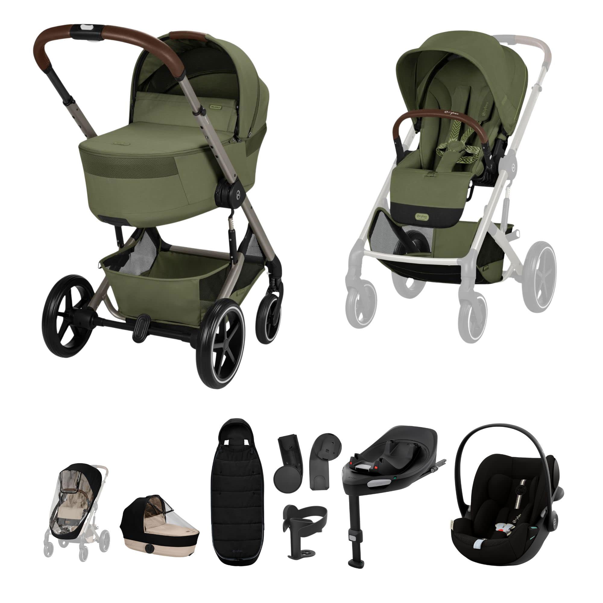 Cybex travel systems Cybex Balios S Lux Foldable Carrycot Ultimate Travel System - Moss Green 23053-BAL-ULT-PLUS-MOS-1