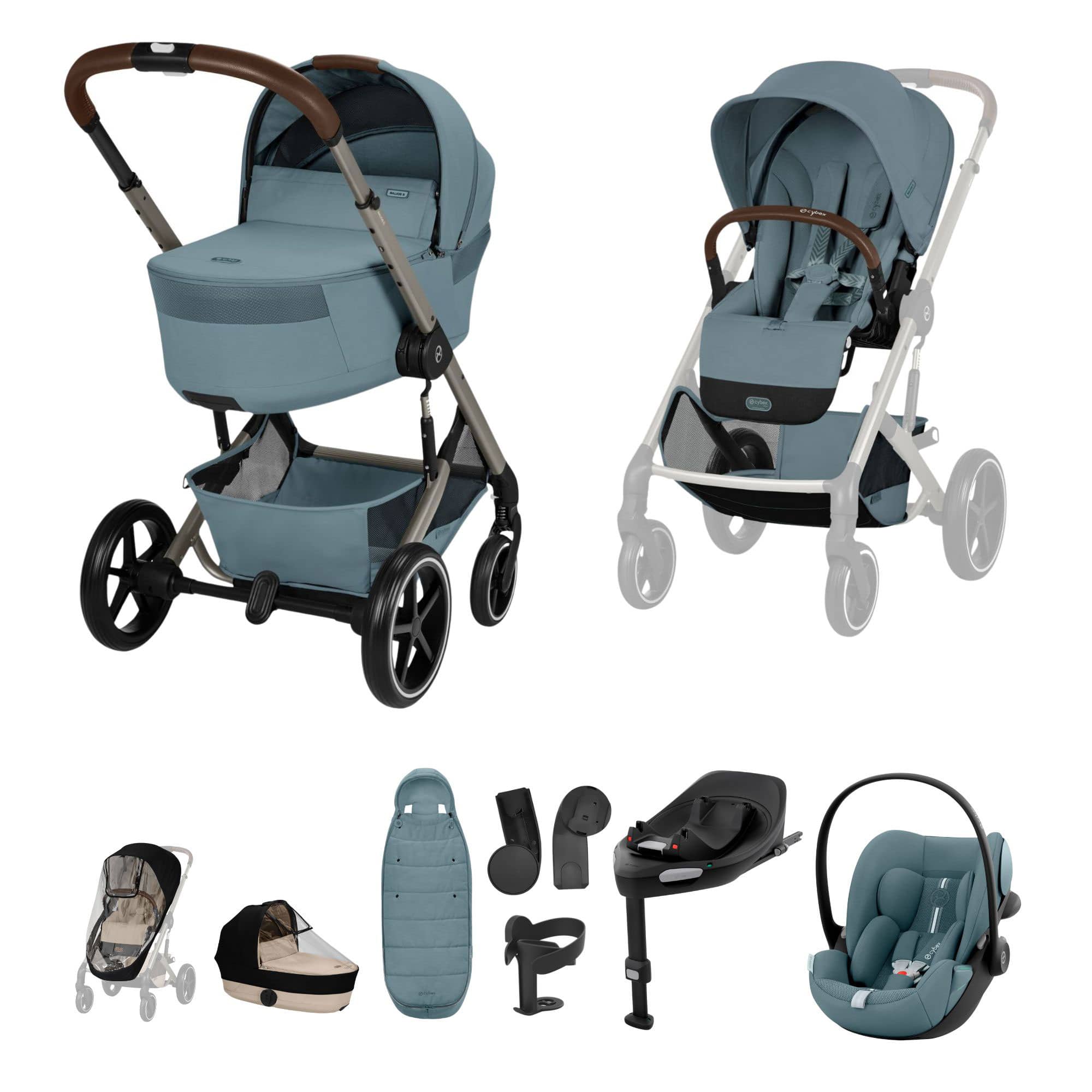 Cybex travel systems Cybex Balios S Lux Foldable Carrycot Ultimate Travel System - Stormy Blue 23053-BAL-ULT-PLUS-STO-1