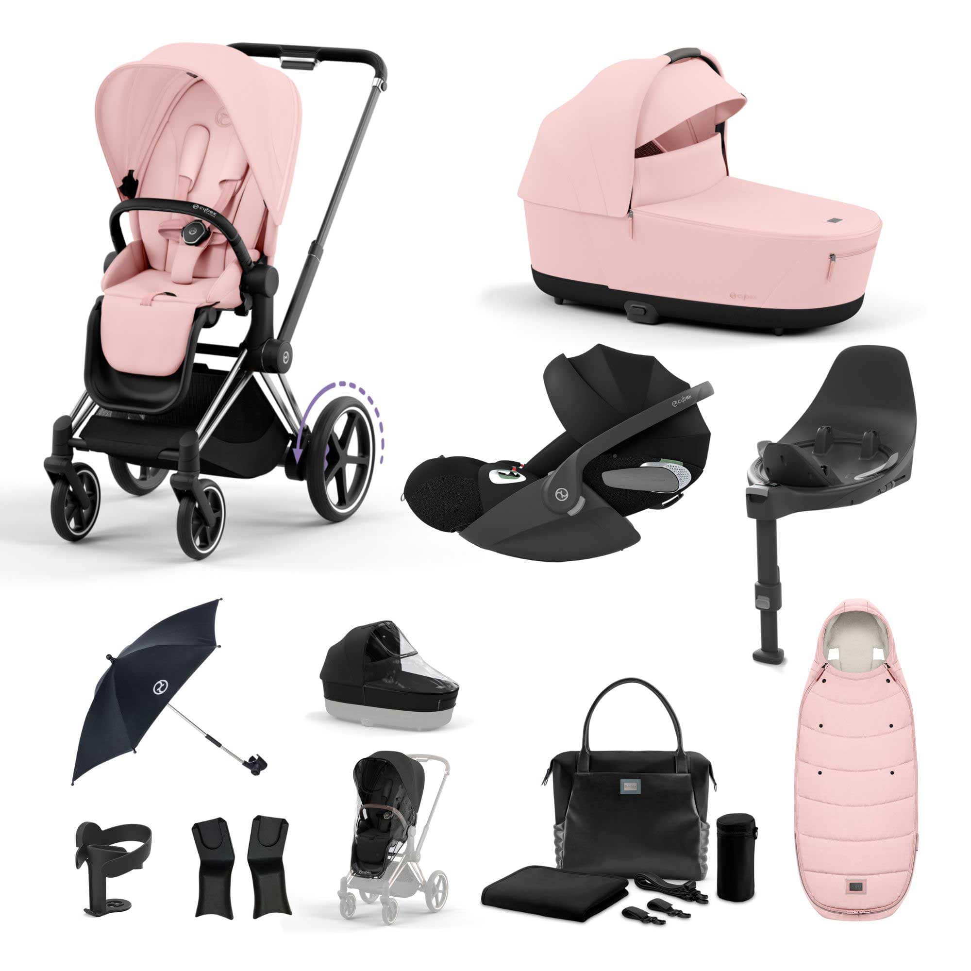 Cybex travel systems Cybex e-Priam Travel System With Cloud T - Peach Pink 19707-EP-CHR-PCH-PNK