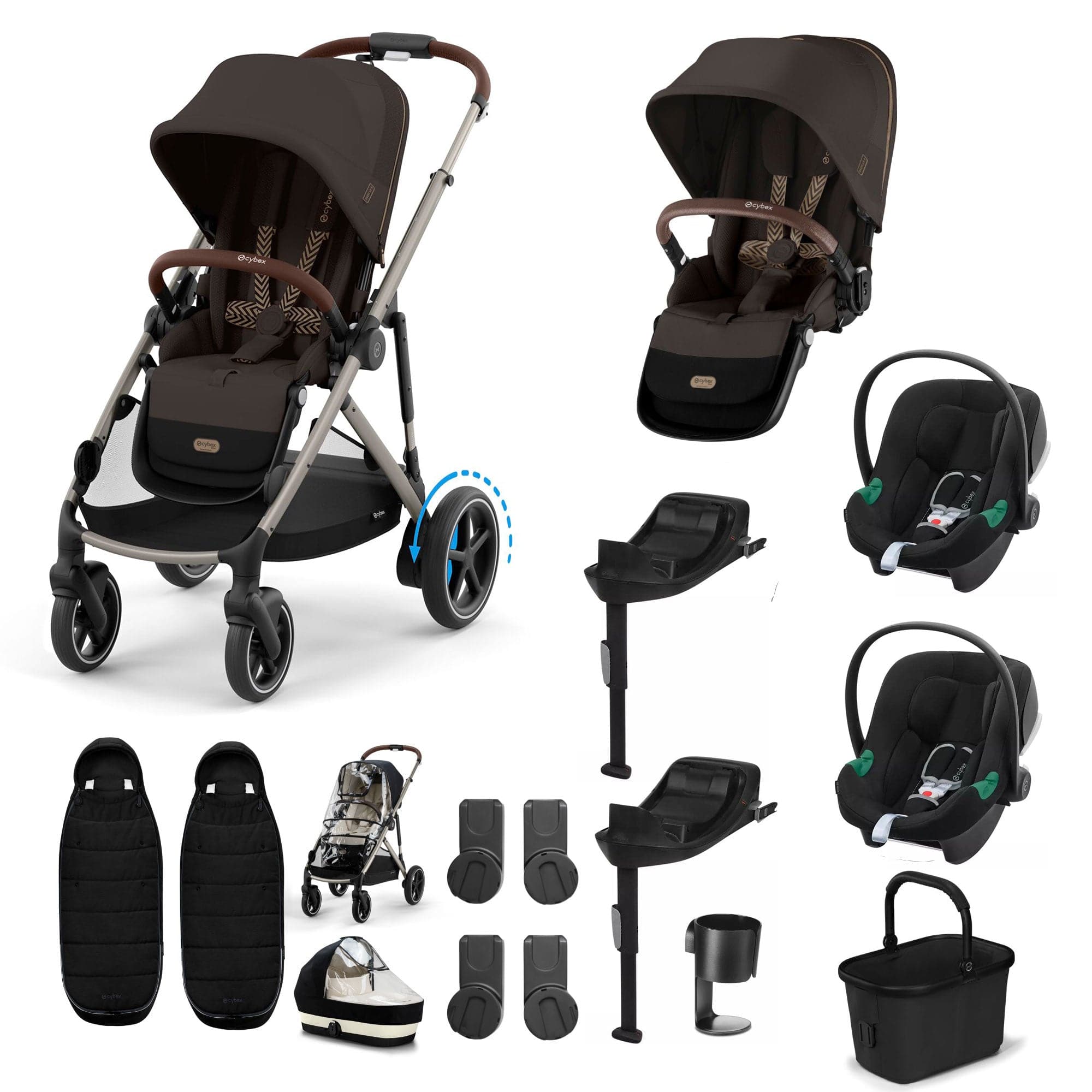 Cybex travel systems Cybex eGazelle S Twin Comfort Pushchair Bundle - Chocolate Brown