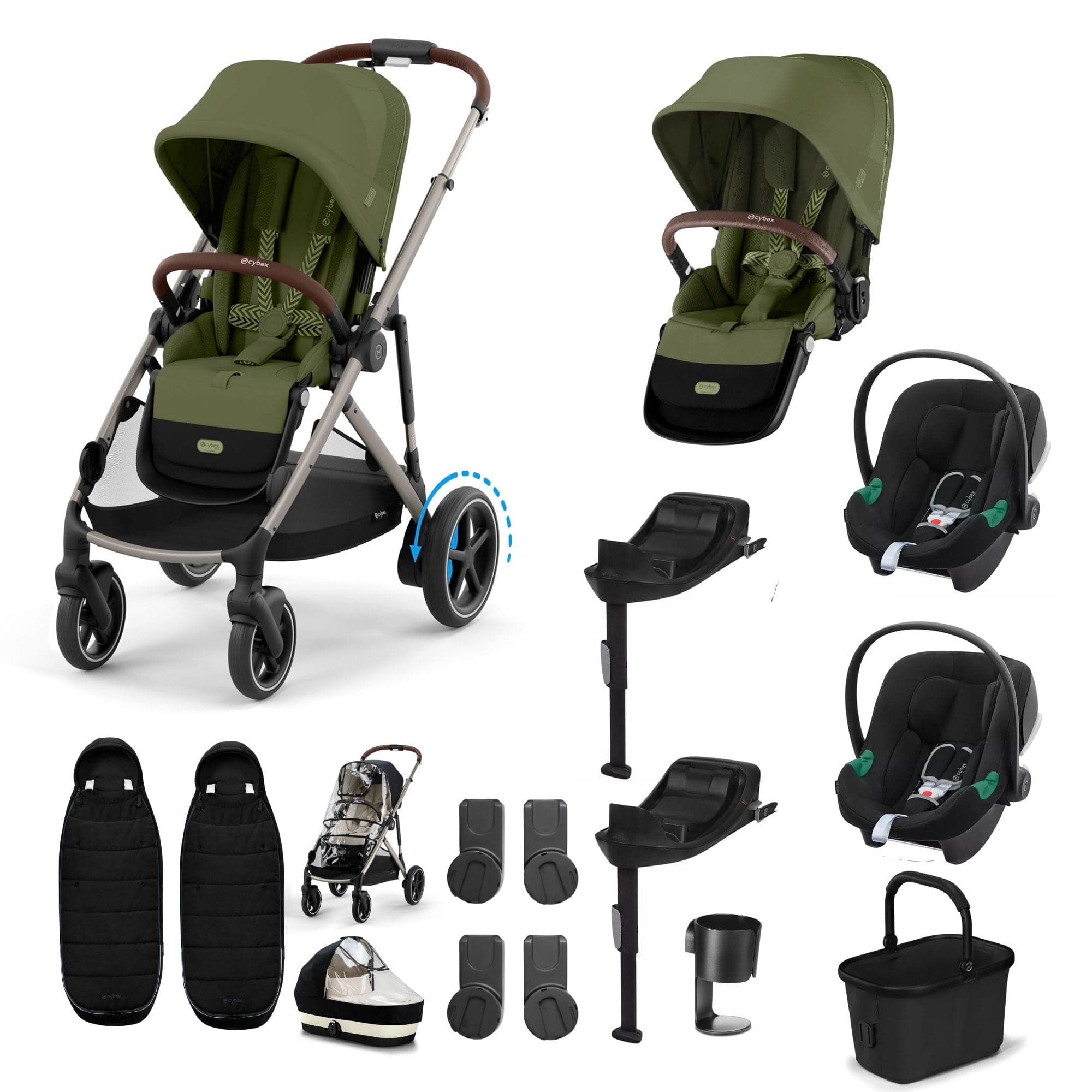 Cybex travel systems Cybex eGazelle S Twin Comfort Pushchair Bundle - Moss Green 21427-TWN-COM-MSS-1
