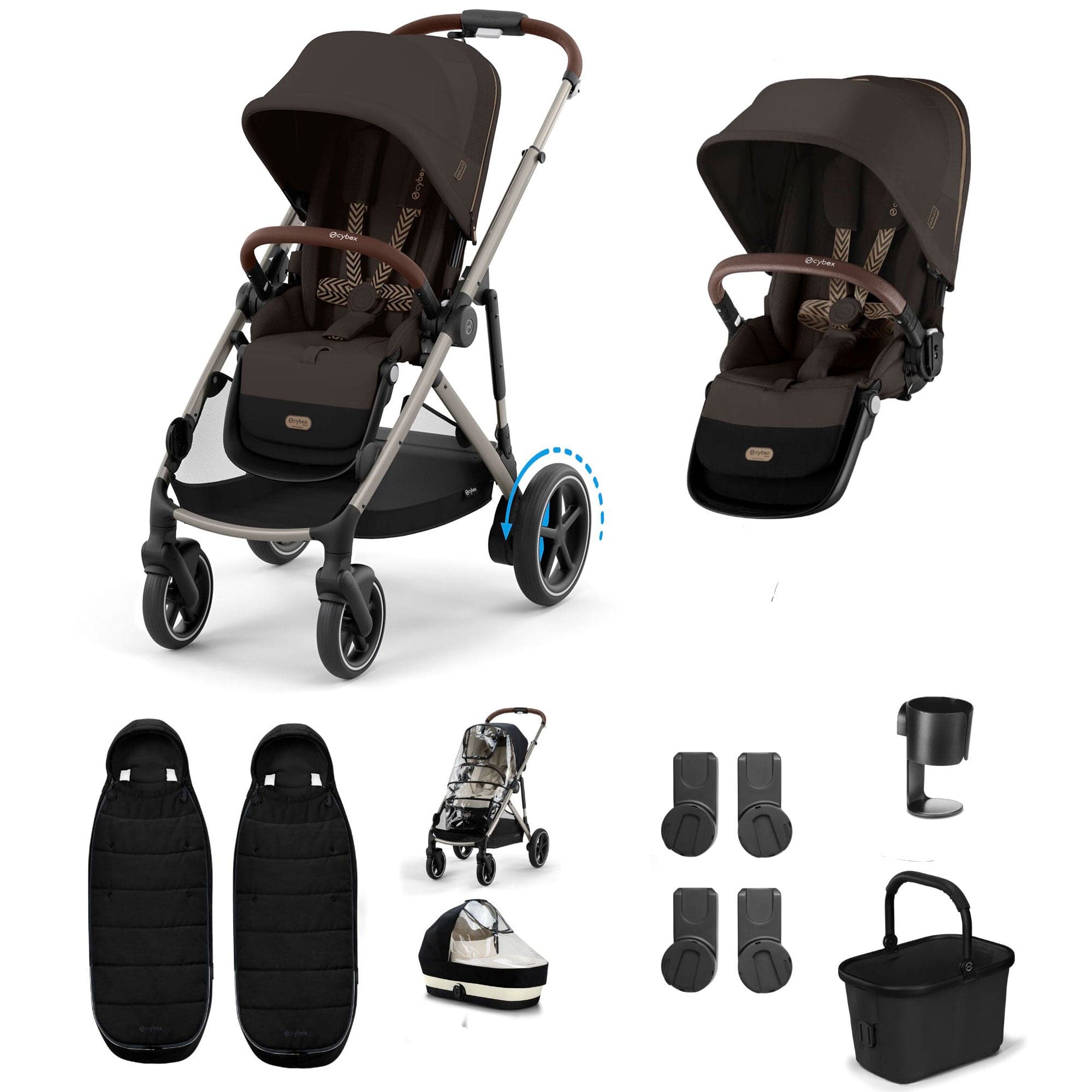 Cybex travel systems Cybex eGazelle S Twin Essential Pushchair Bundle - Chocolate Brown 21440-TWN-ESS-CHB-1