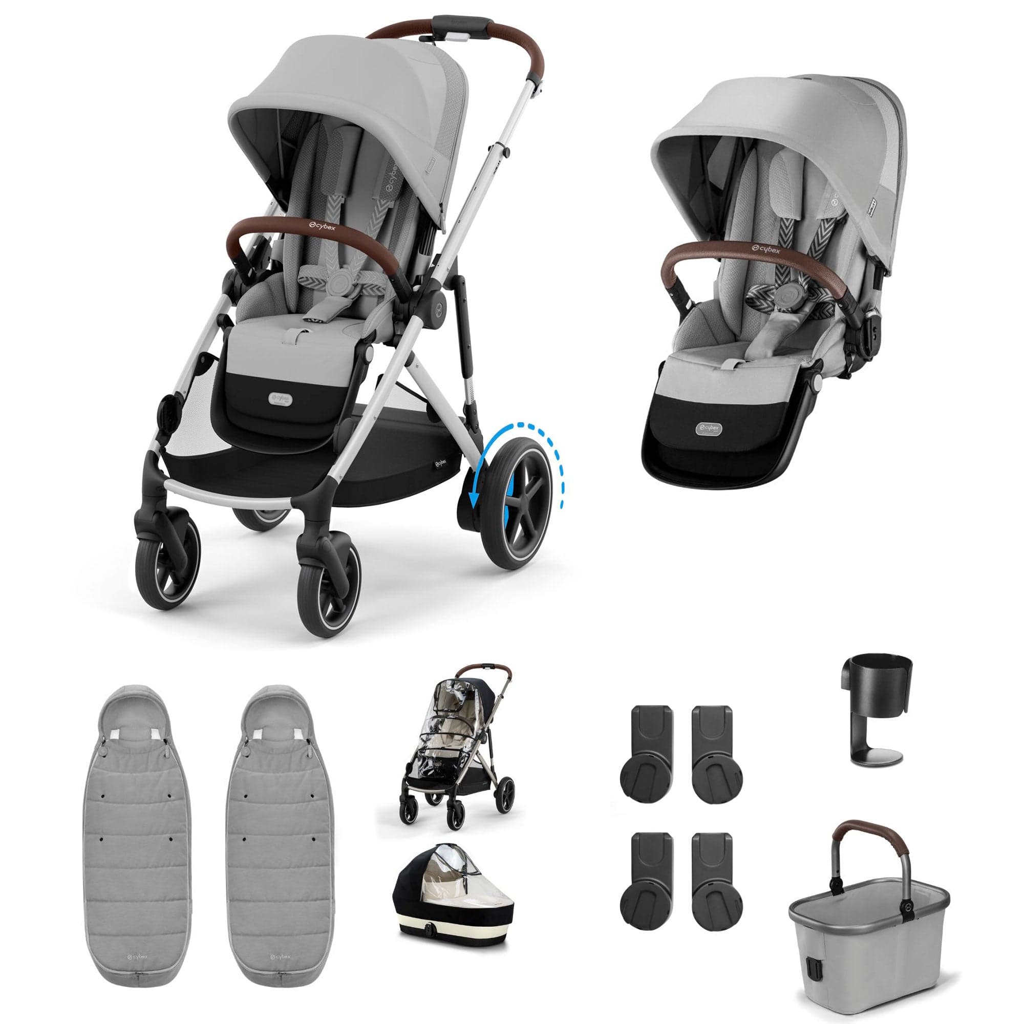 Cybex travel systems Cybex eGazelle S Twin Essential Pushchair Bundle - Stone Grey 21440-TWN-ESS-STG-1