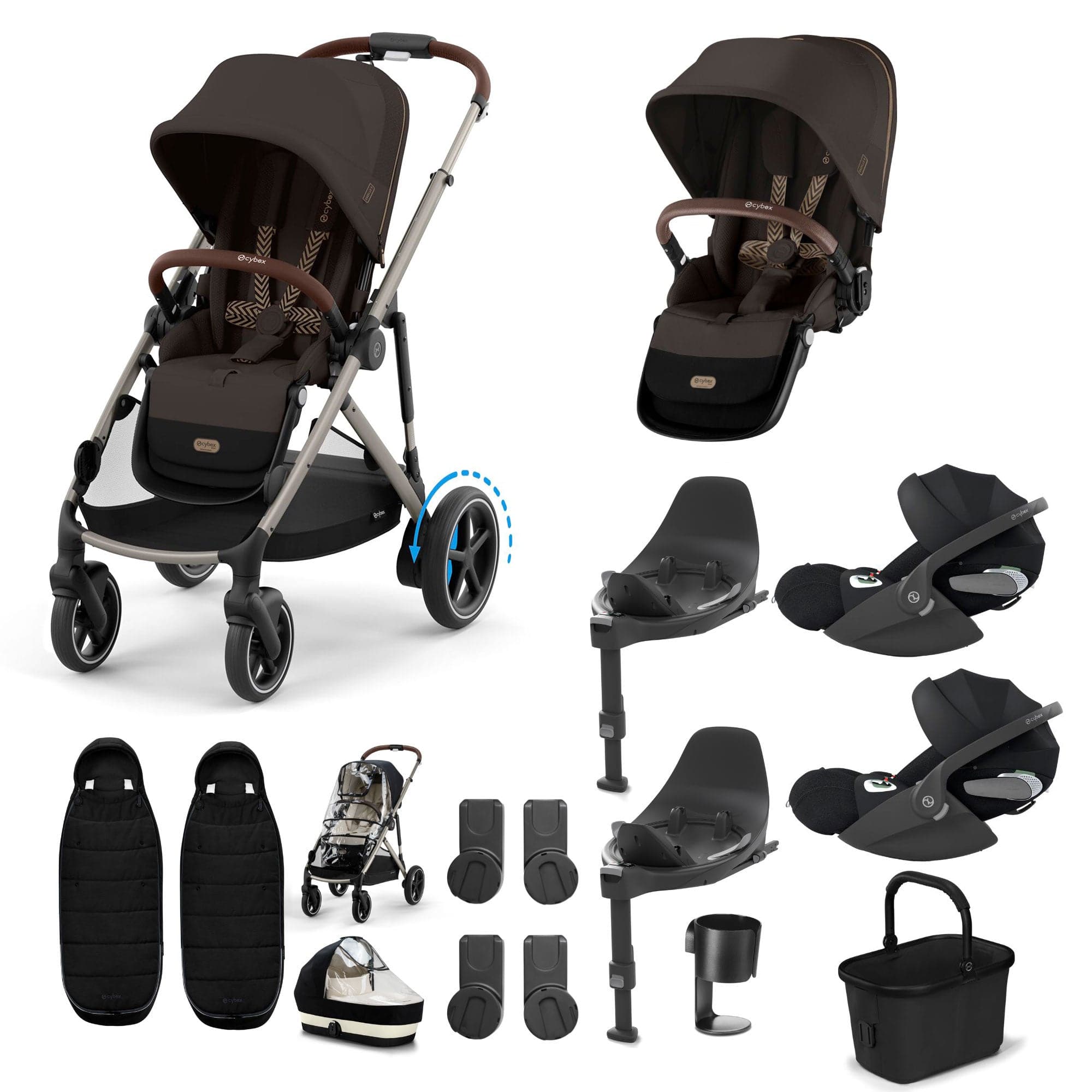Cybex travel systems Cybex eGazelle S Twin Luxury Pushchair Bundle - Chocolate Brown