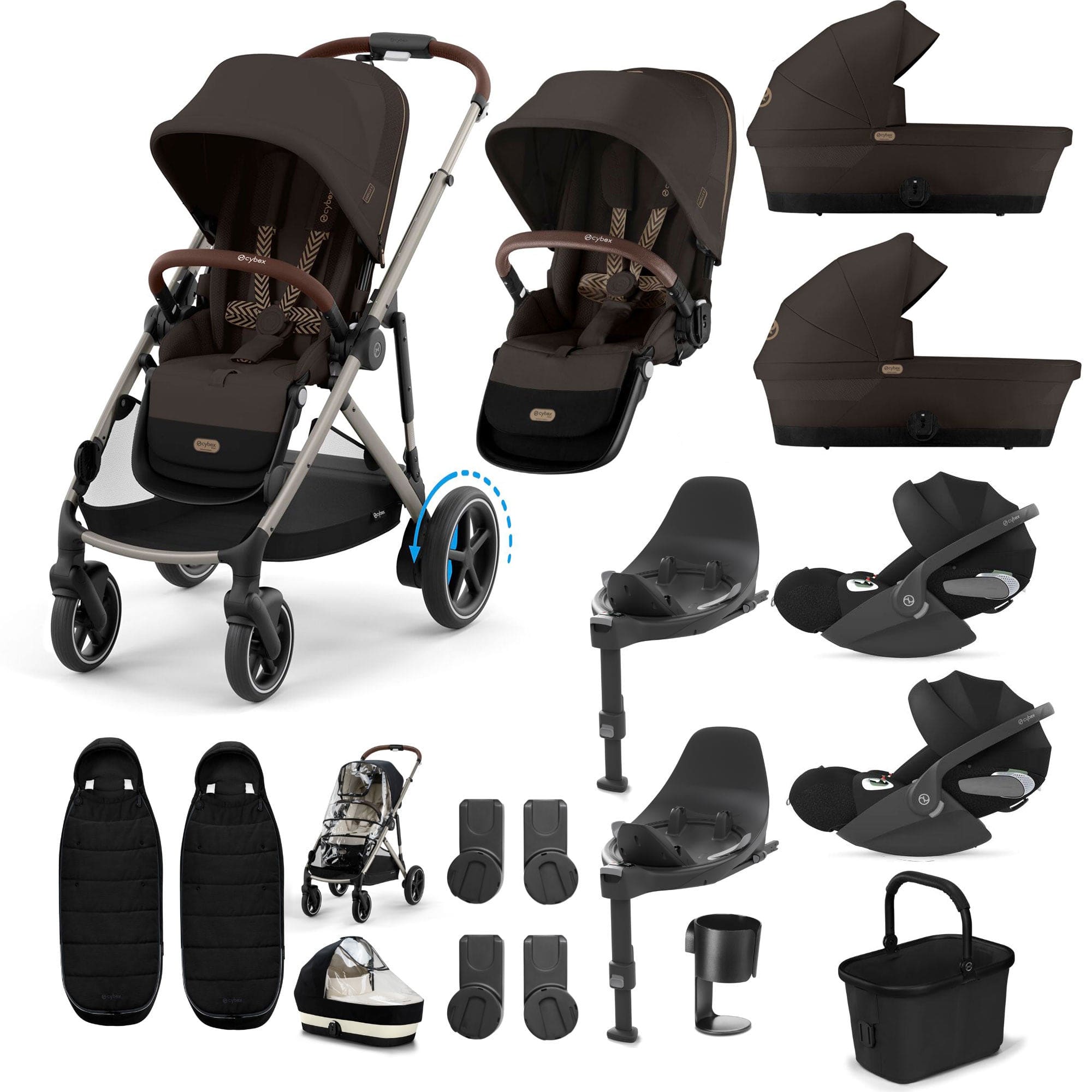 Cybex travel systems Cybex eGazelle S Twin Luxury Pushchair Bundle - Chocolate Brown