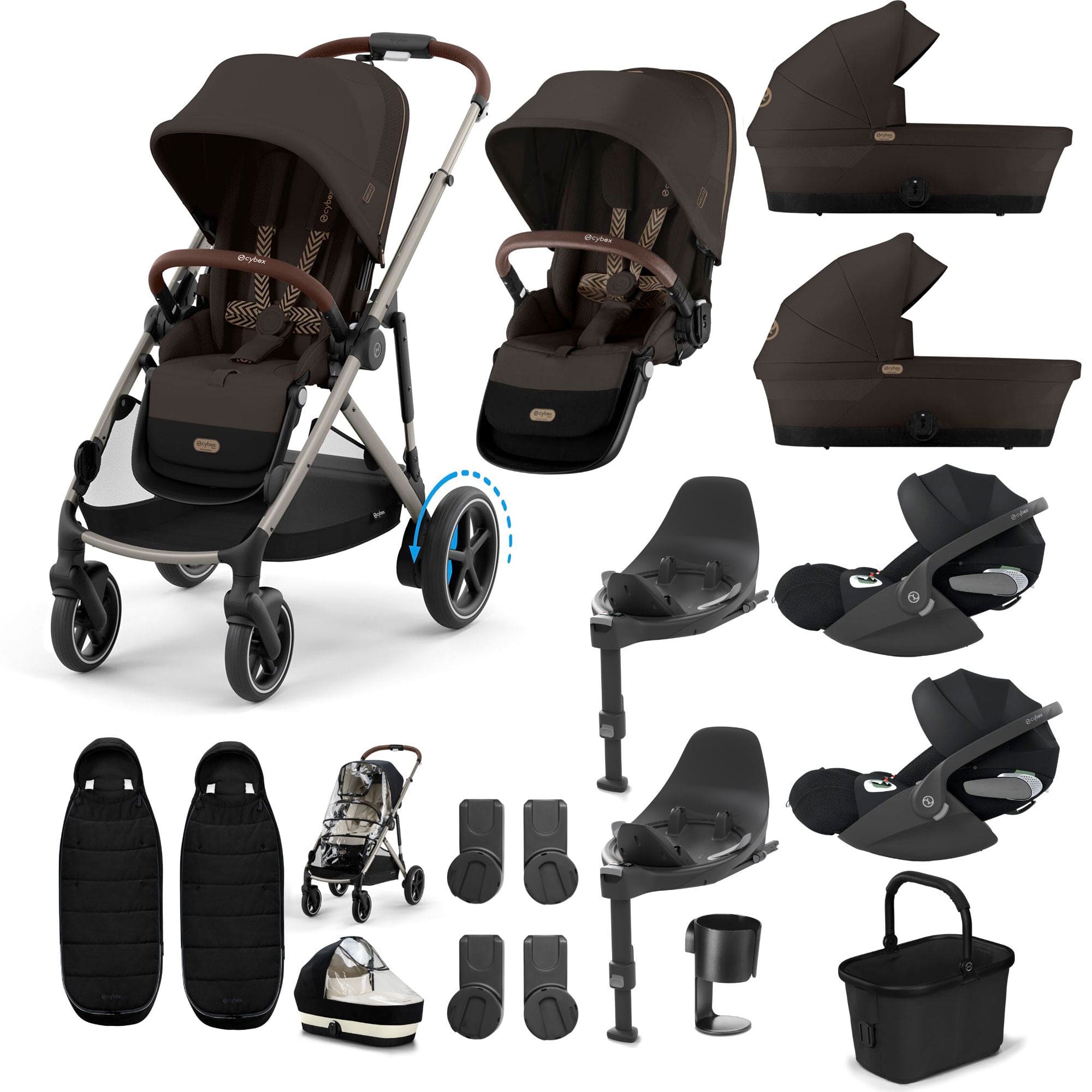 Cybex travel systems Cybex eGazelle S Twin Luxury Pushchair Bundle - Chocolate Brown