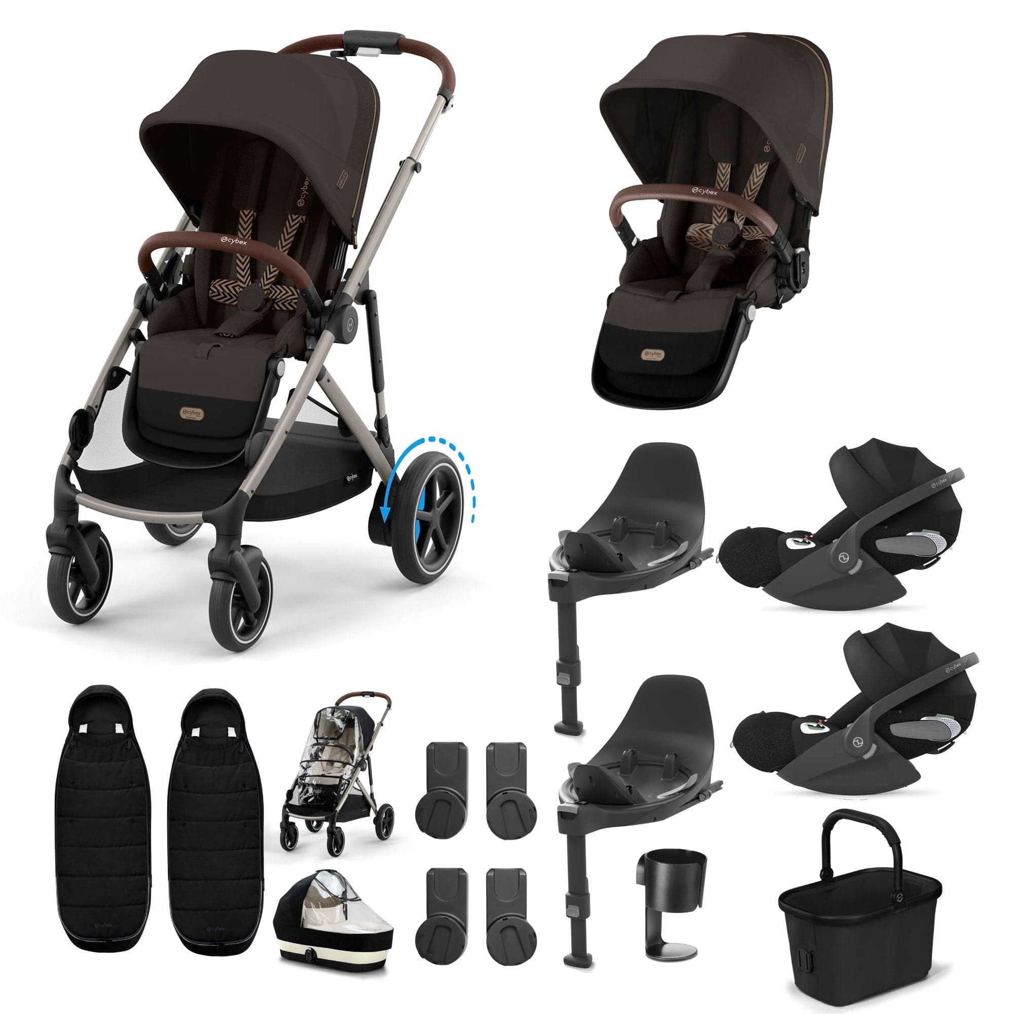 Cybex travel systems Cybex eGazelle S Twin Luxury Pushchair Bundle - Chocolate Brown 21093-TWN-eLUX-CHO-2