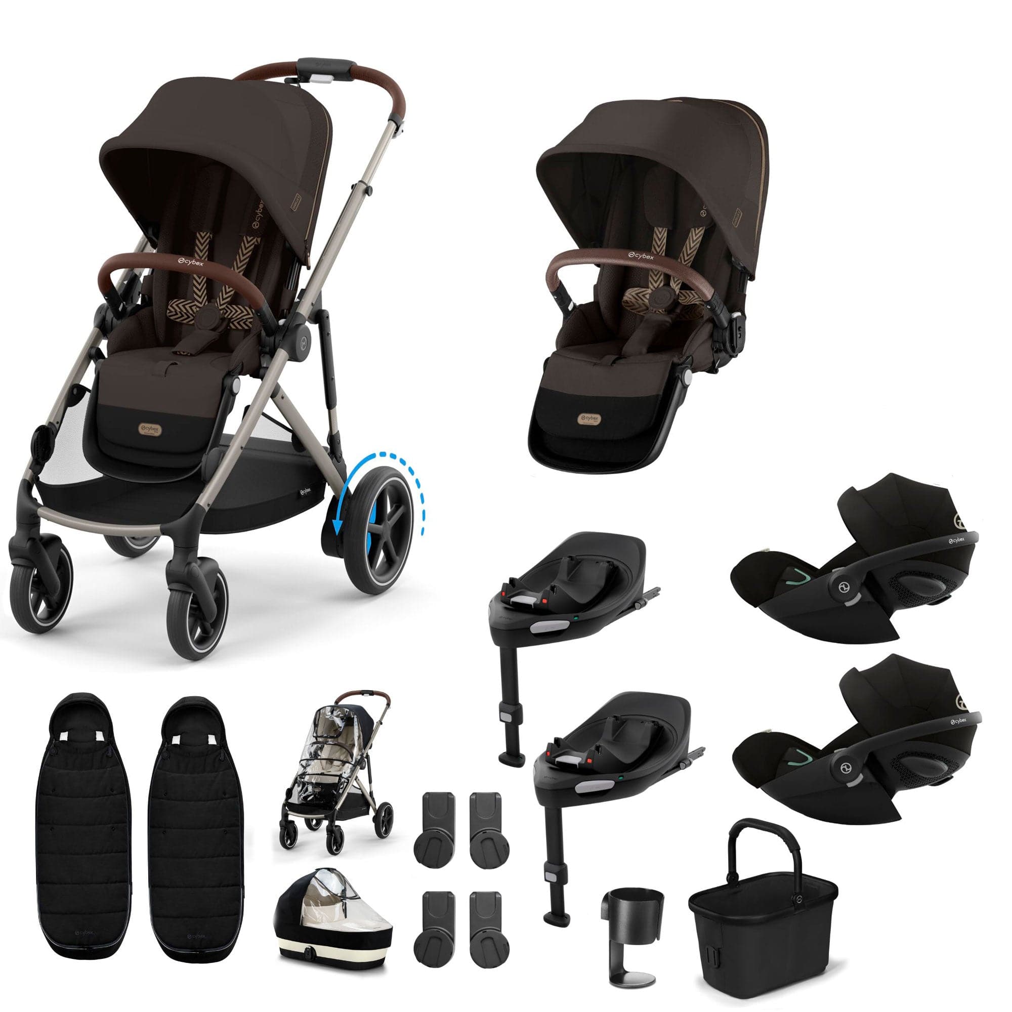 Cybex travel systems Cybex eGazelle S Twin Luxury Pushchair Bundle - Chocolate Brown 21093-TWN-eLUX-CHO-3