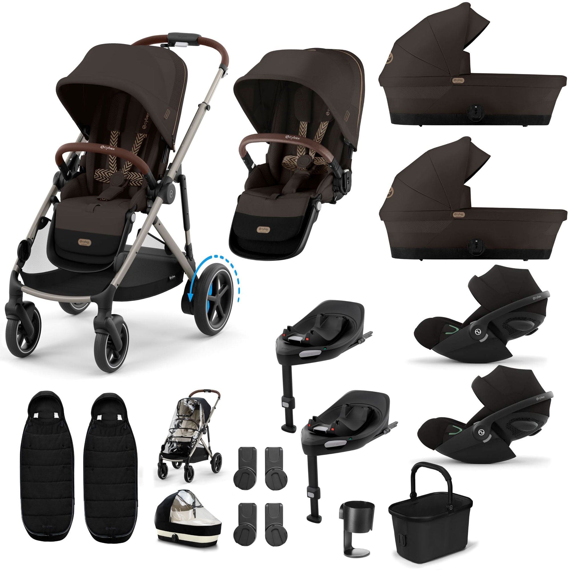 Cybex travel systems Cybex eGazelle S Twin Luxury Pushchair Bundle - Chocolate Brown 21093-TWN-eLUX-CHO-5