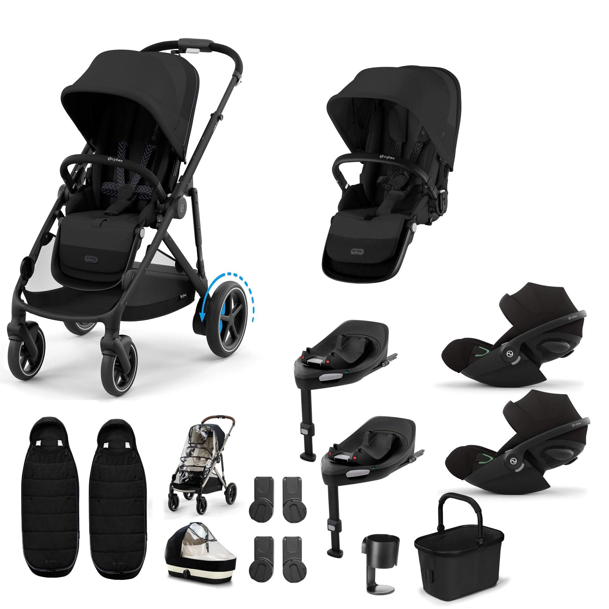 Cybex travel systems Cybex eGazelle S Twin Luxury Pushchair Bundle - Moon Black 21077-TWN-eLUX-BLK-1