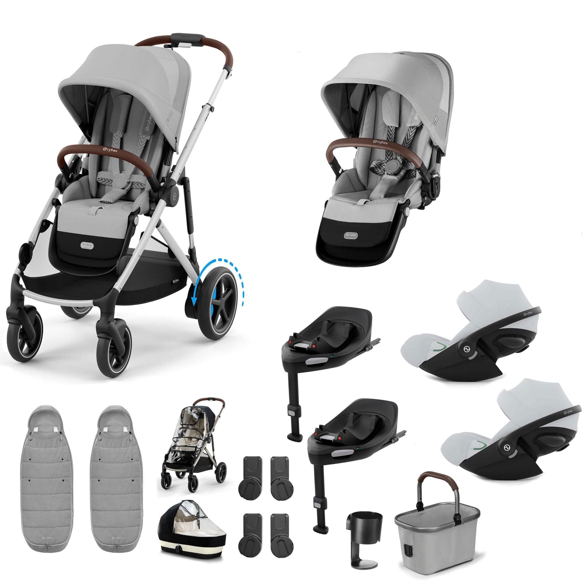Cybex travel systems Cybex eGazelle S Twin Luxury Pushchair Bundle - Stone Grey 21085-TWN-eLUX-GRY-1