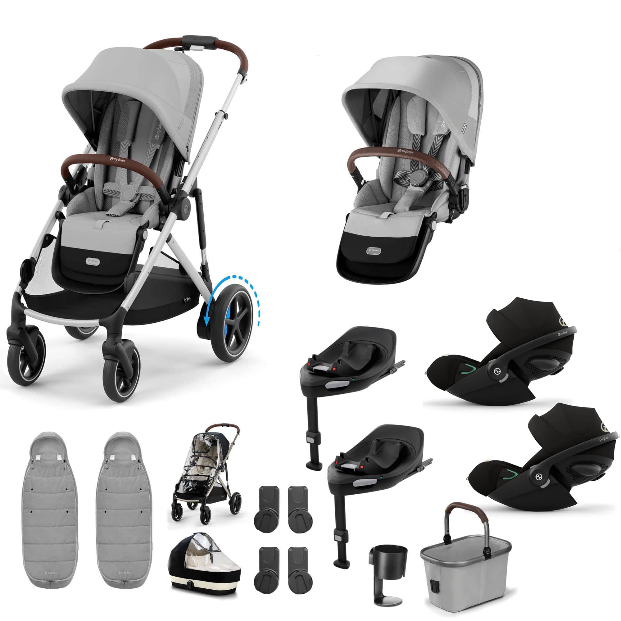 Cybex travel systems Cybex eGazelle S Twin Luxury Pushchair Bundle - Stone Grey 21085-TWN-eLUX-GRY-1