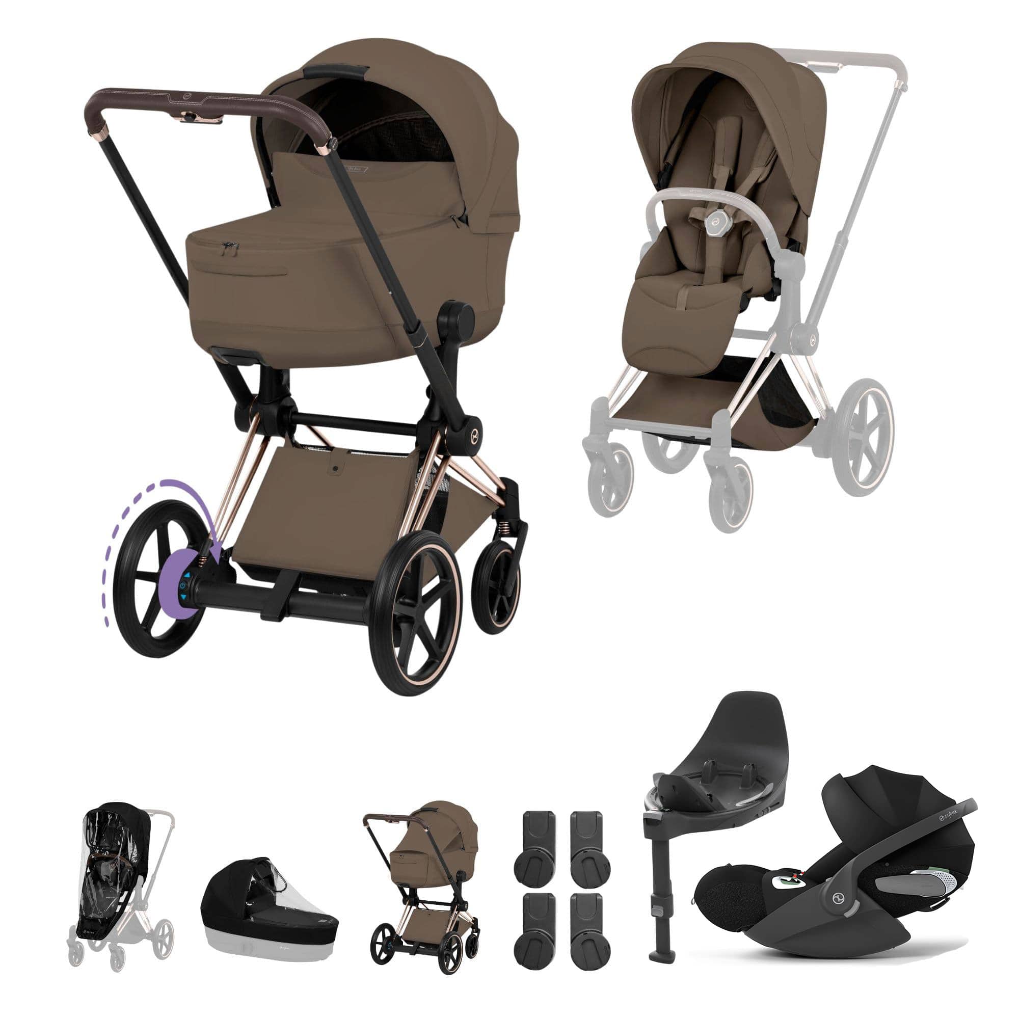 Cybex travel systems Cybex ePriam Ultimate Bundle - Style Collection - Coconut Brown 21894-RG-NUT-BRN