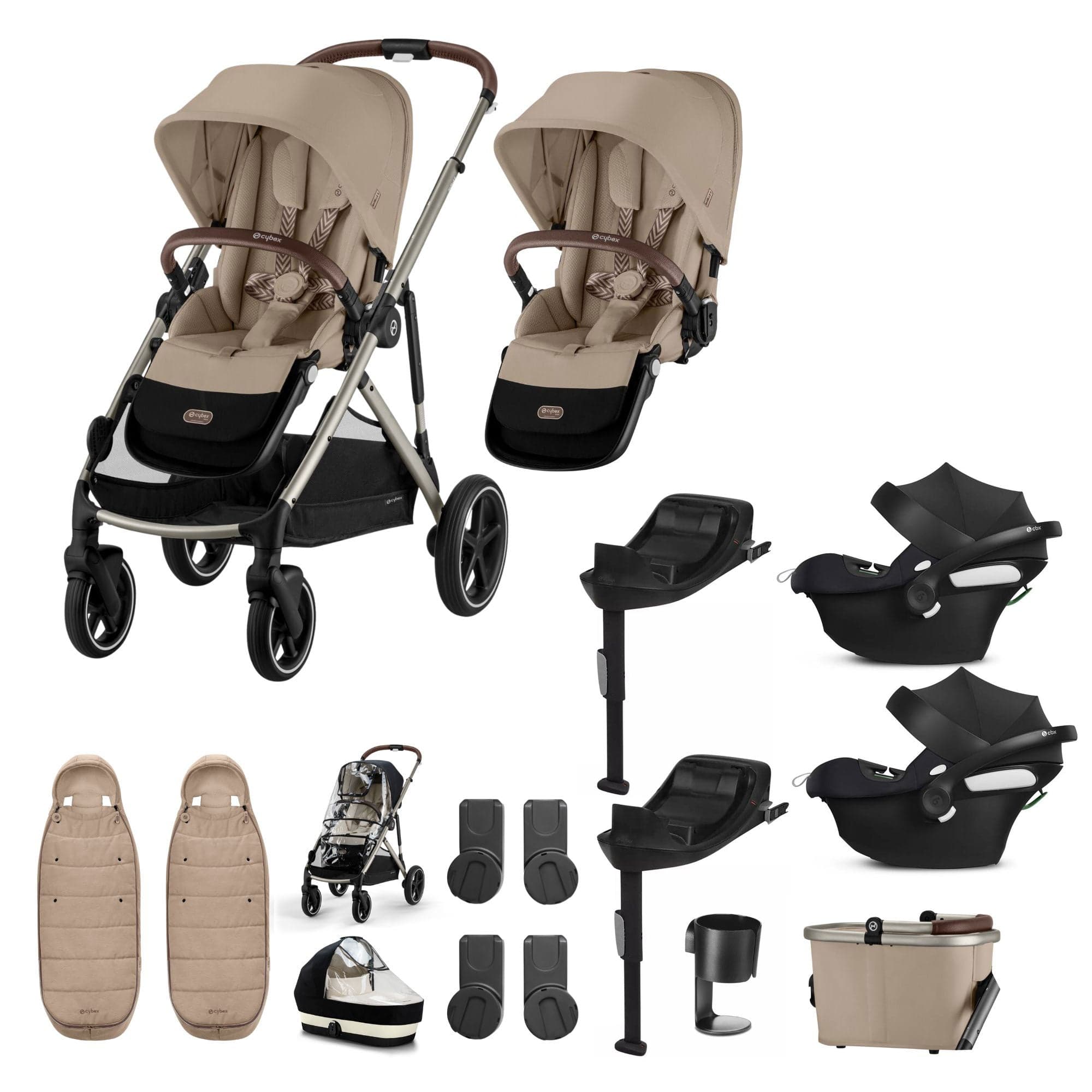 Cybex travel systems Cybex Gazelle S Twin Comfort Pushchair Bundle - Almond Beige 20380-TWN-COM-ALM-1