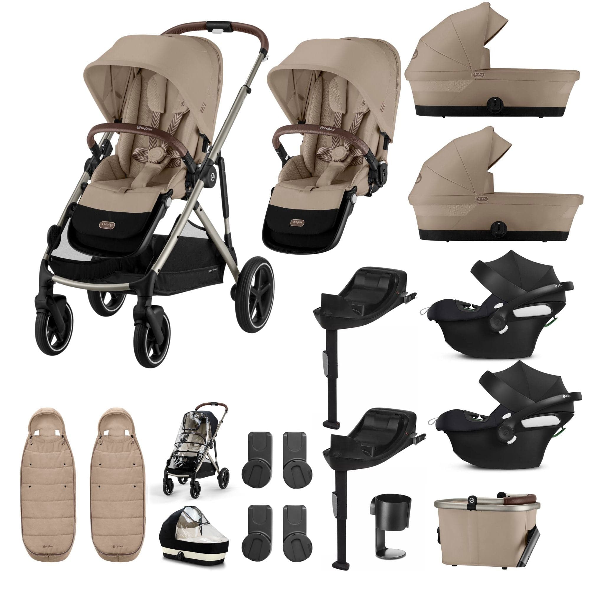 Cybex travel systems Cybex Gazelle S Twin Comfort Pushchair Bundle - Almond Beige 20380-TWN-COM-ALM-2