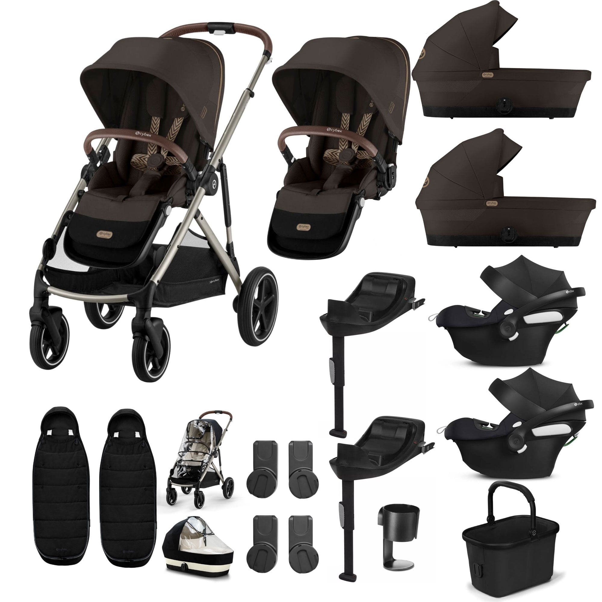 Cybex travel systems Cybex Gazelle S Twin Comfort Pushchair Bundle - Chocolate Brown 20380-TWN-COM-CHO-2