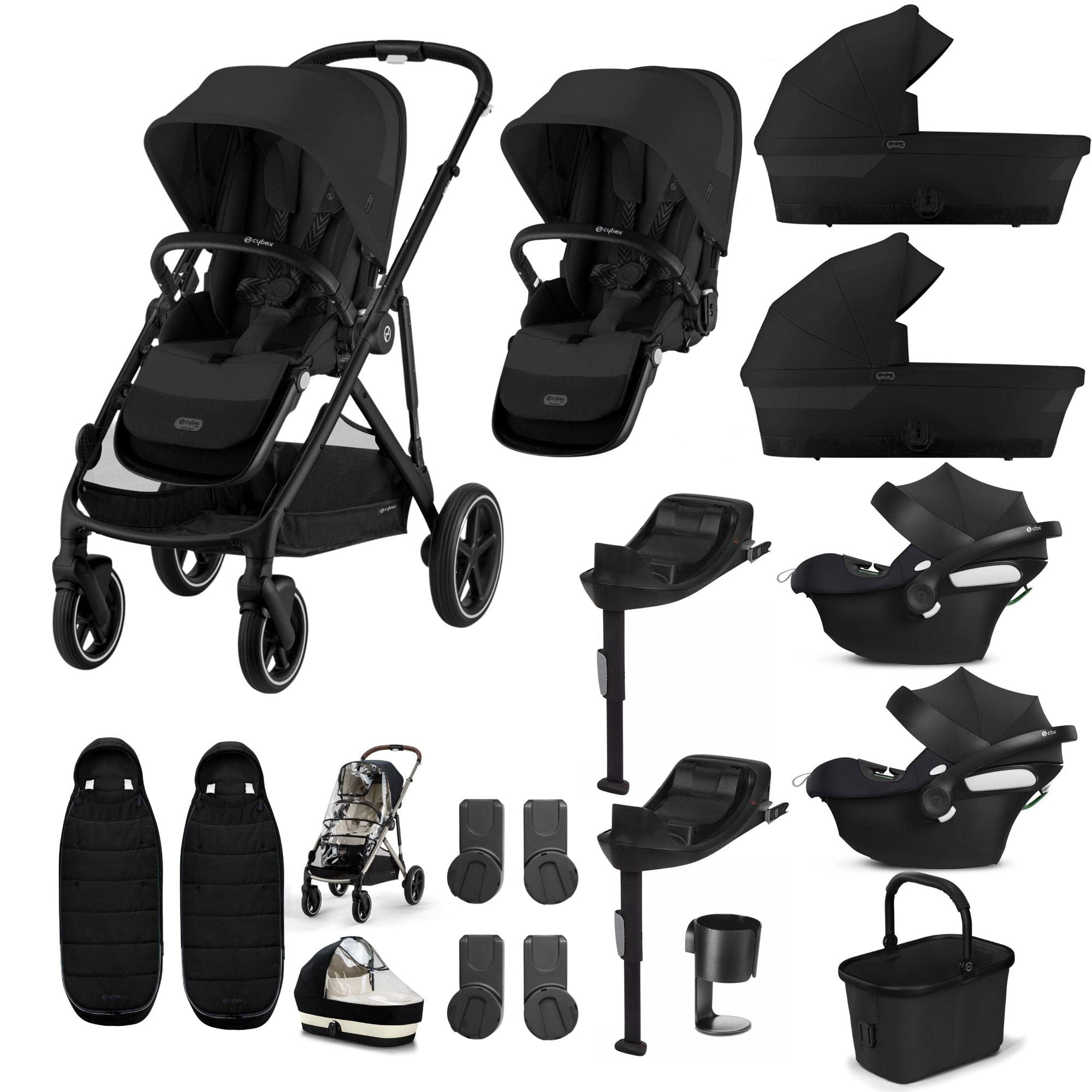 Cybex travel systems Cybex Gazelle S Twin Comfort Pushchair Bundle - Moon Black 20380-TWN-COM-BLK-2