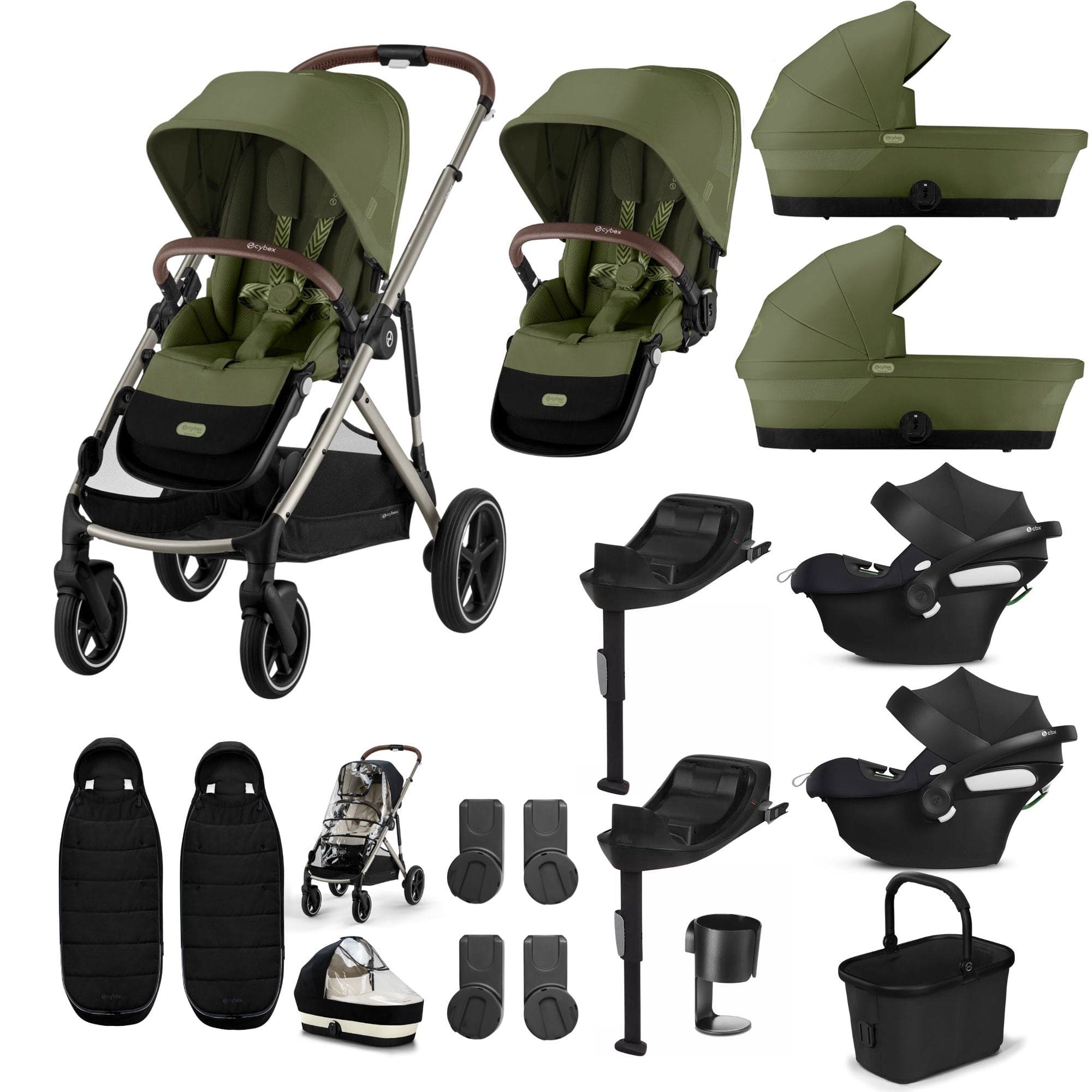 Cybex travel systems Cybex Gazelle S Twin Comfort Pushchair Bundle - Moss Green 20380-TWN-COM-MSS-2