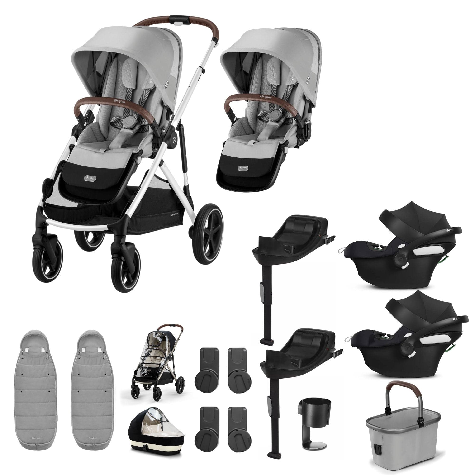 Cybex travel systems Cybex Gazelle S Twin Comfort Pushchair Bundle - Stone Grey 20380-TWN-COM-STO-1