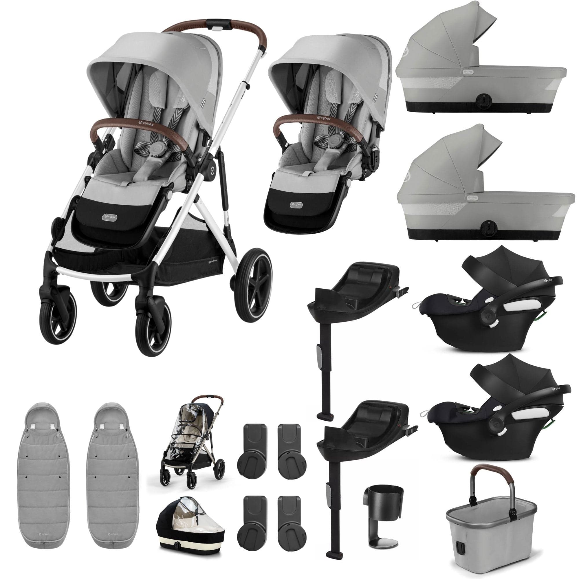 Cybex travel systems Cybex Gazelle S Twin Comfort Pushchair Bundle - Stone Grey 20380-TWN-COM-STO-2