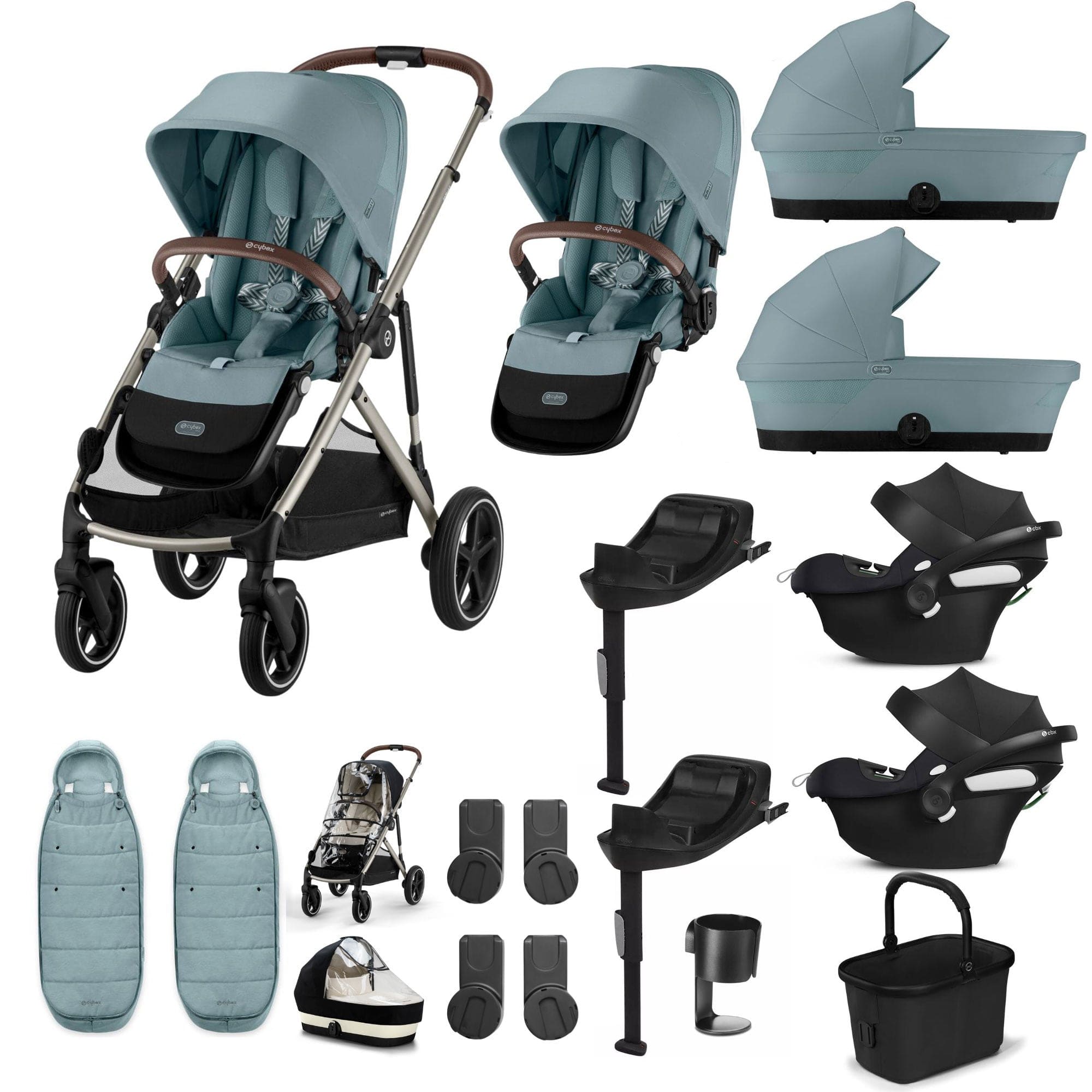 Cybex travel systems Cybex Gazelle S Twin Comfort Pushchair Bundle - Stormy Blue 20380-TWN-COM-BLU-2