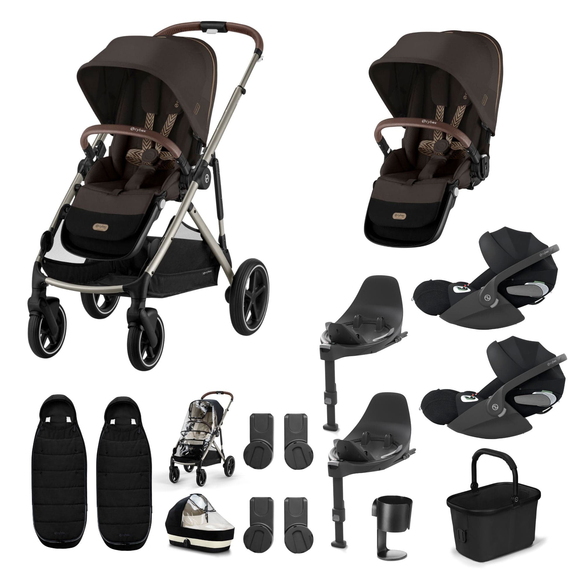 Cybex travel systems Cybex Gazelle S Twin Luxury Pushchair Bundle - Chocolate Brown
