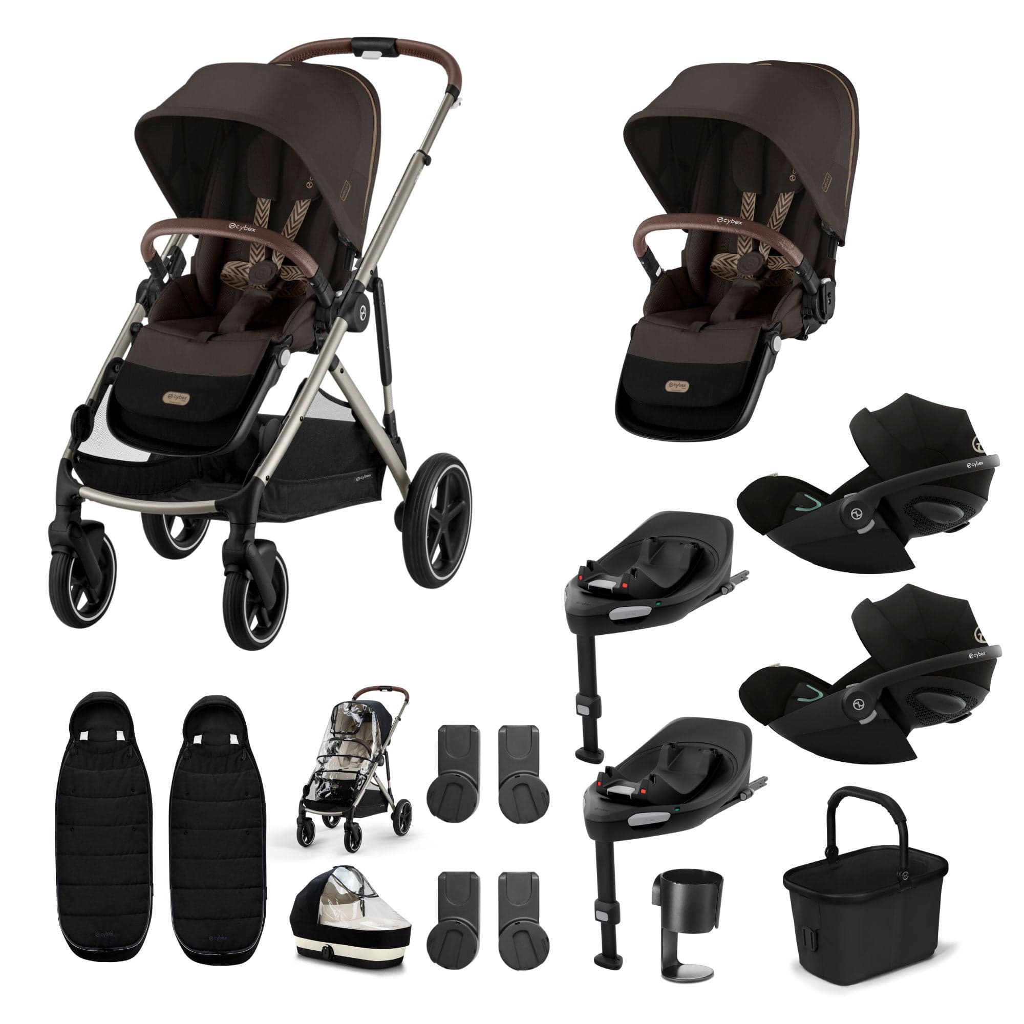 Cybex travel systems Cybex Gazelle S Twin Luxury Pushchair Bundle - Chocolate Brown 20391-TWN-LUX-CHO-1