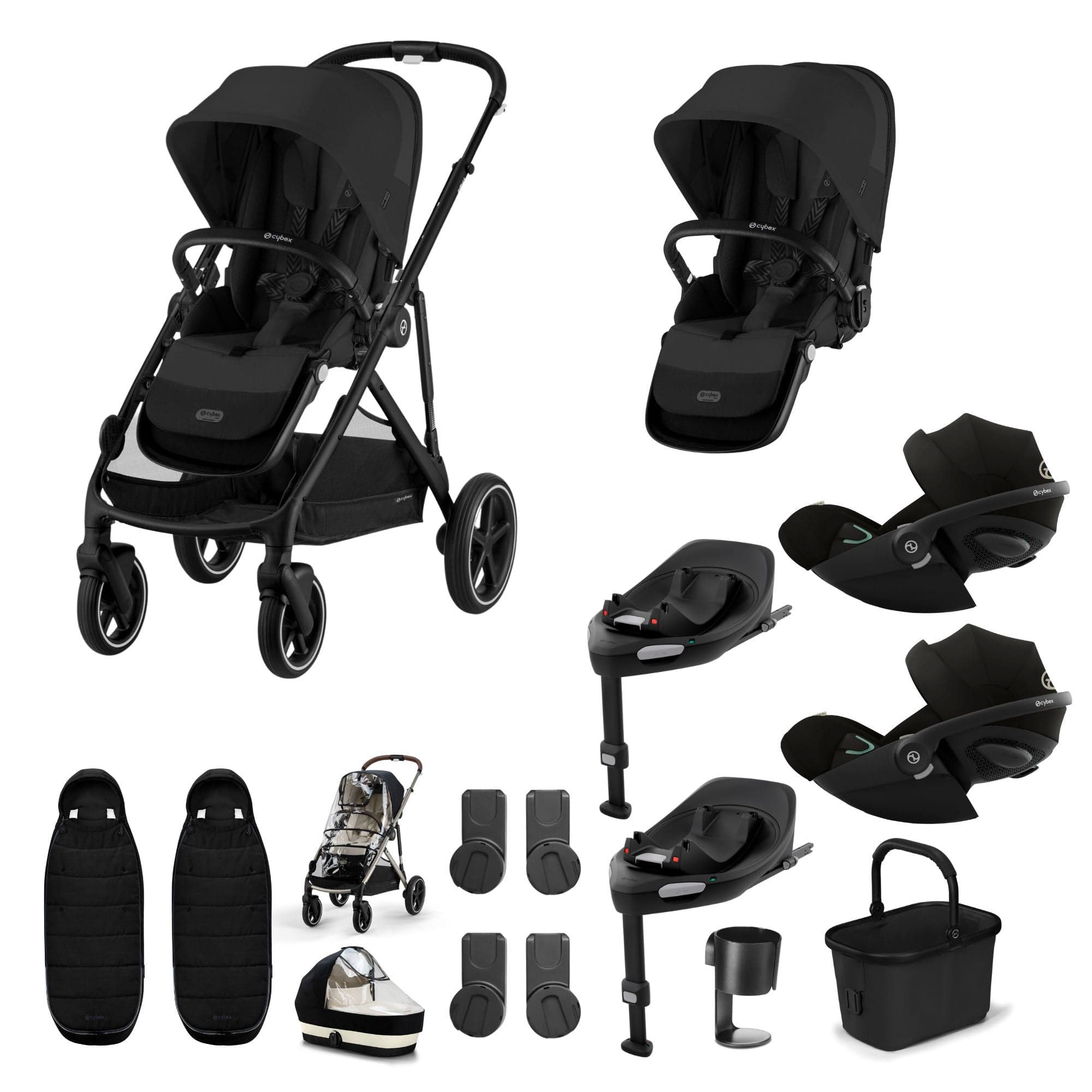 Cybex travel systems Cybex Gazelle S Twin Luxury Pushchair Bundle - Moon Black 20391-TWN-LUX-BLK-1