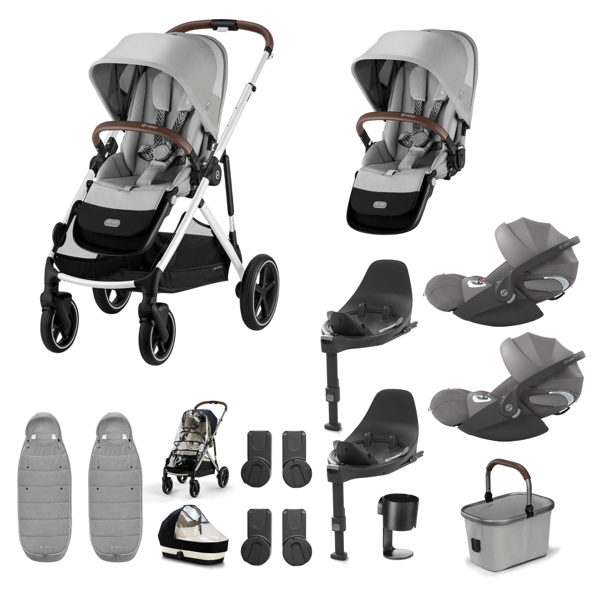 Cybex travel systems Cybex Gazelle S Twin Luxury Pushchair Bundle - Stone Grey 20391-TWN-LUX-STO-2