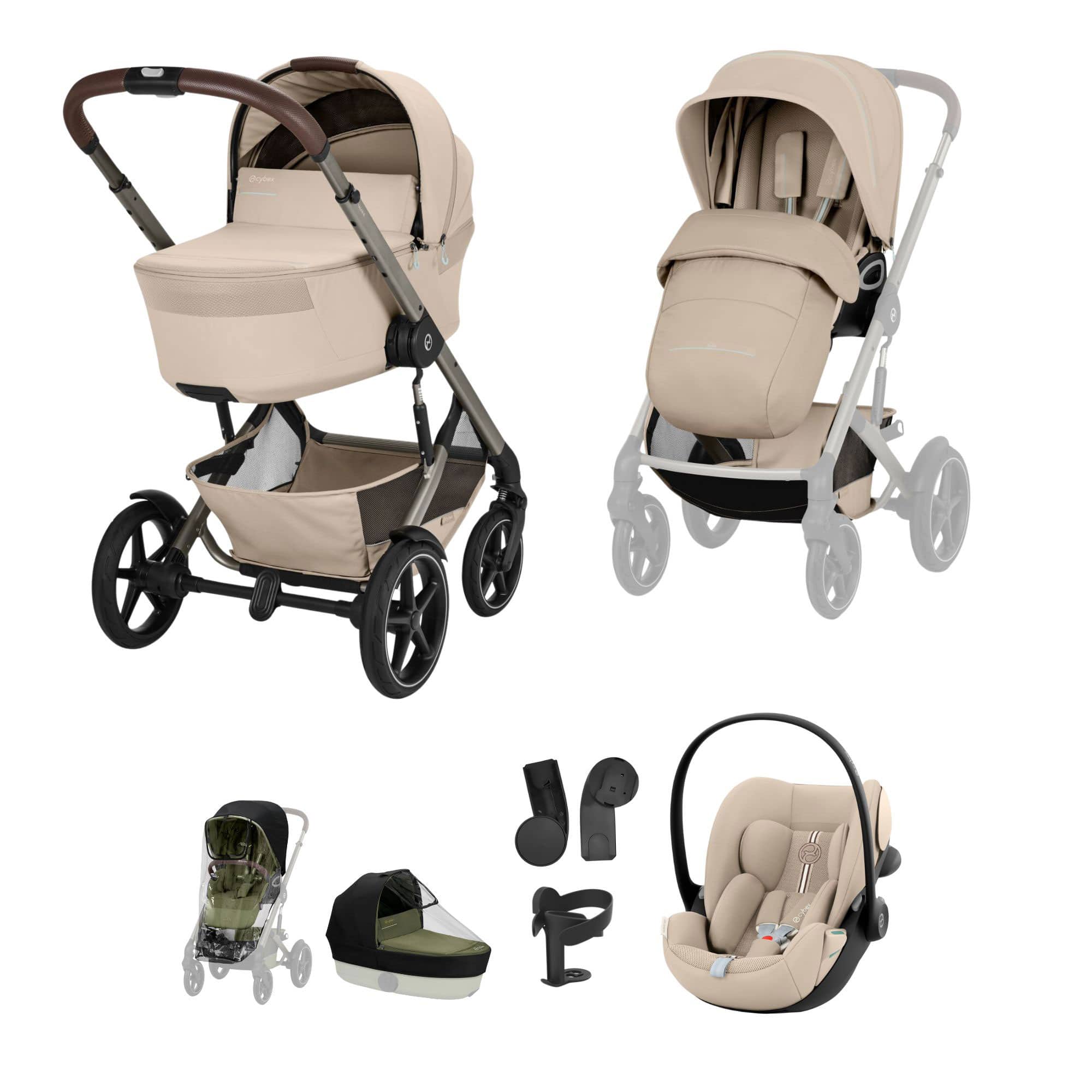 Cybex travel systems Cybex Talos Foldable Carrycot Travel System Bundle - Almond Beige TAL-TVS-BEI-2
